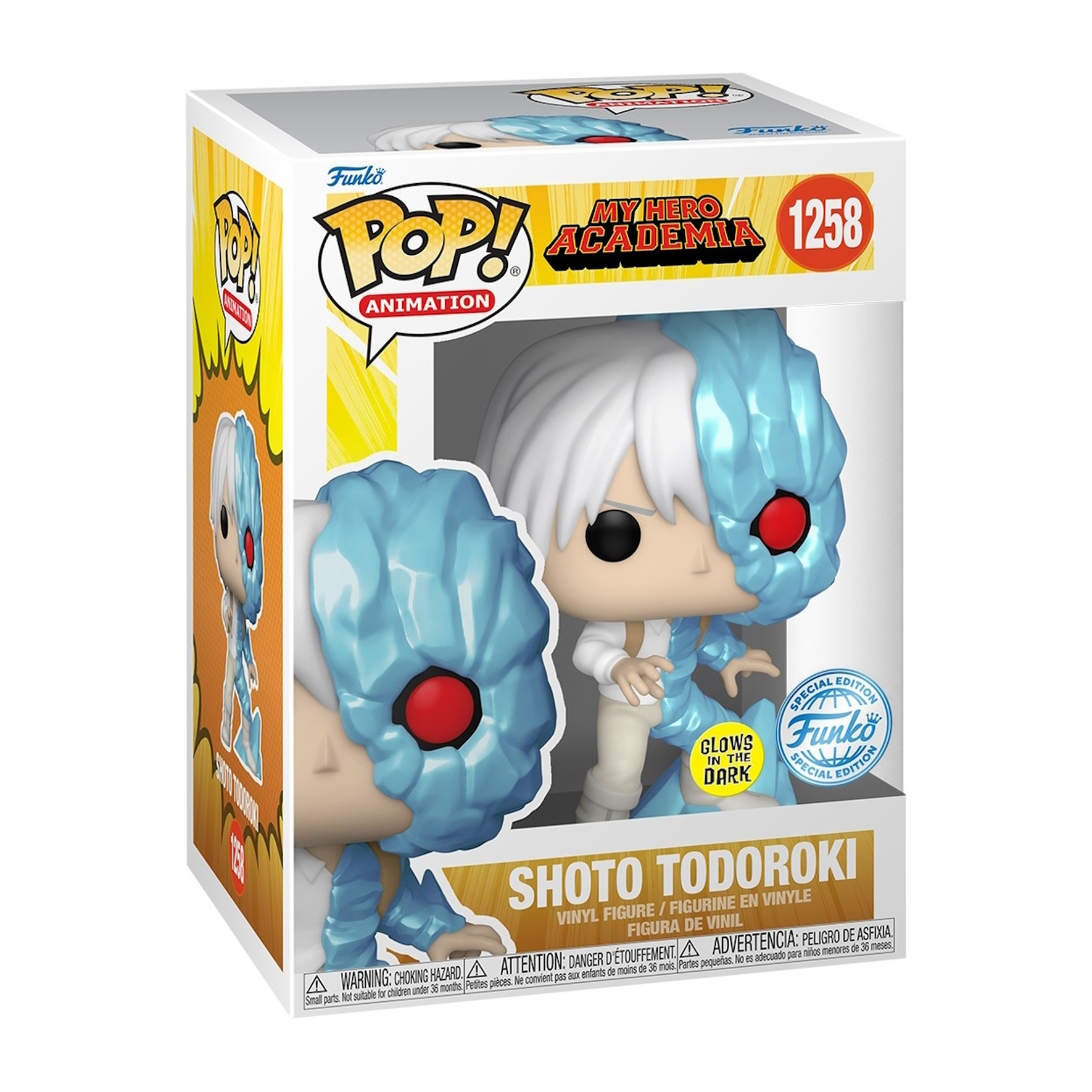Shoto Todoroki Funko Pop Figur in einer Box. Er ist ein My Hero Academia Charakter und leuchtet im Dunkeln.