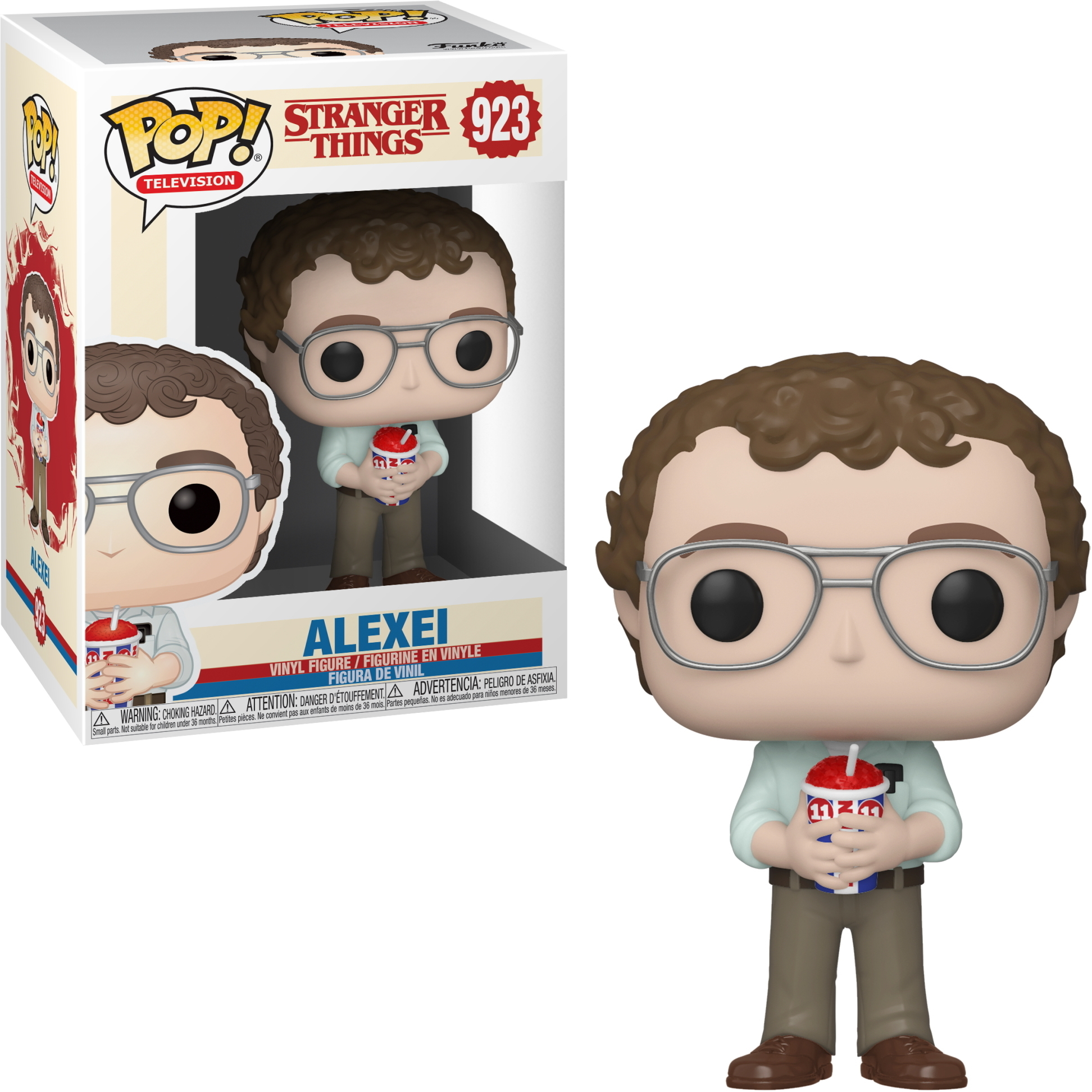 Figurka Alexei Funko Pop. Figurka trzymająca kubek, w okularach, w pudełku z wizerunkiem Alexeia.