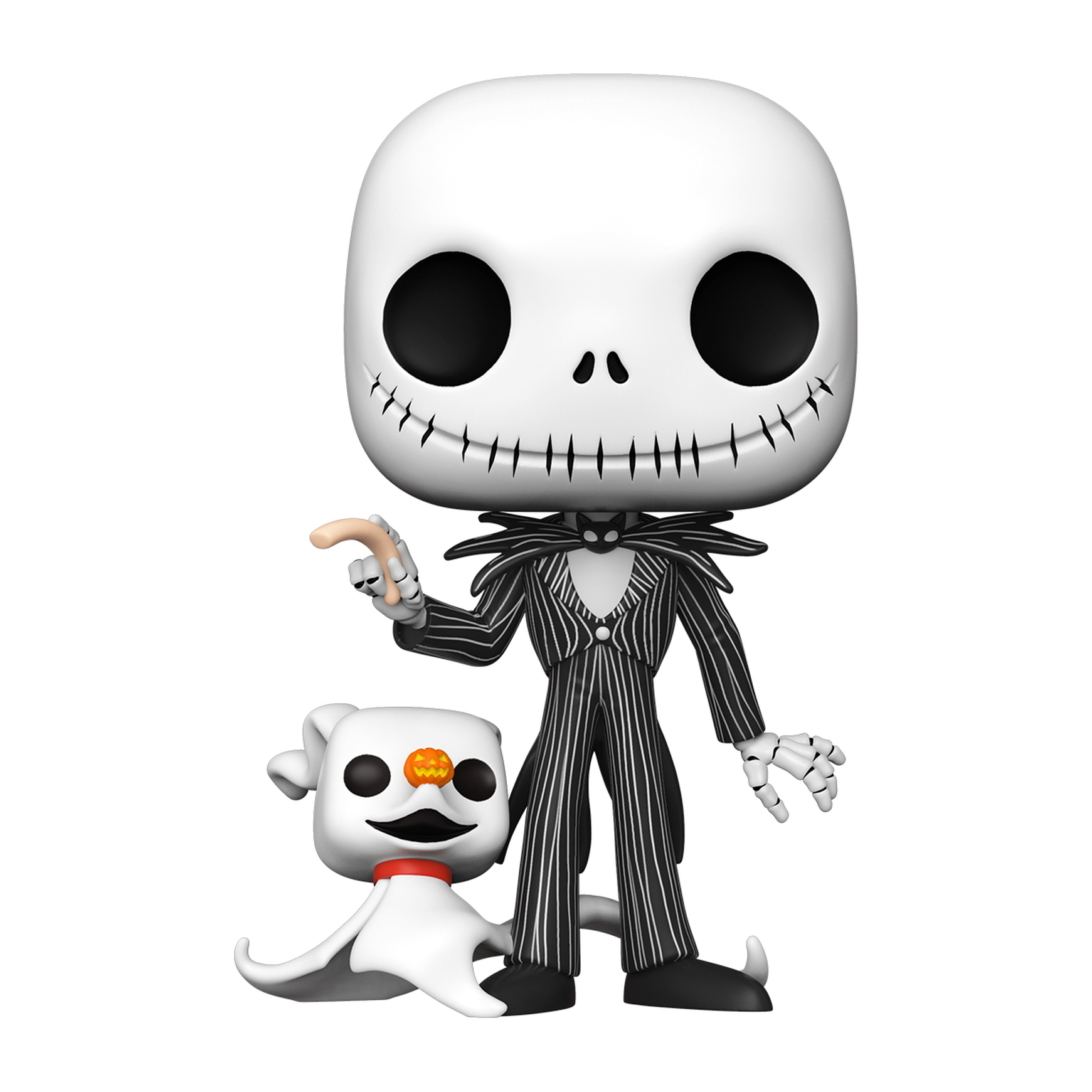 Figurka Funko Pop Jacka Skellingtona z Zero. Jack w pasiastym garniturze trzyma laskę.