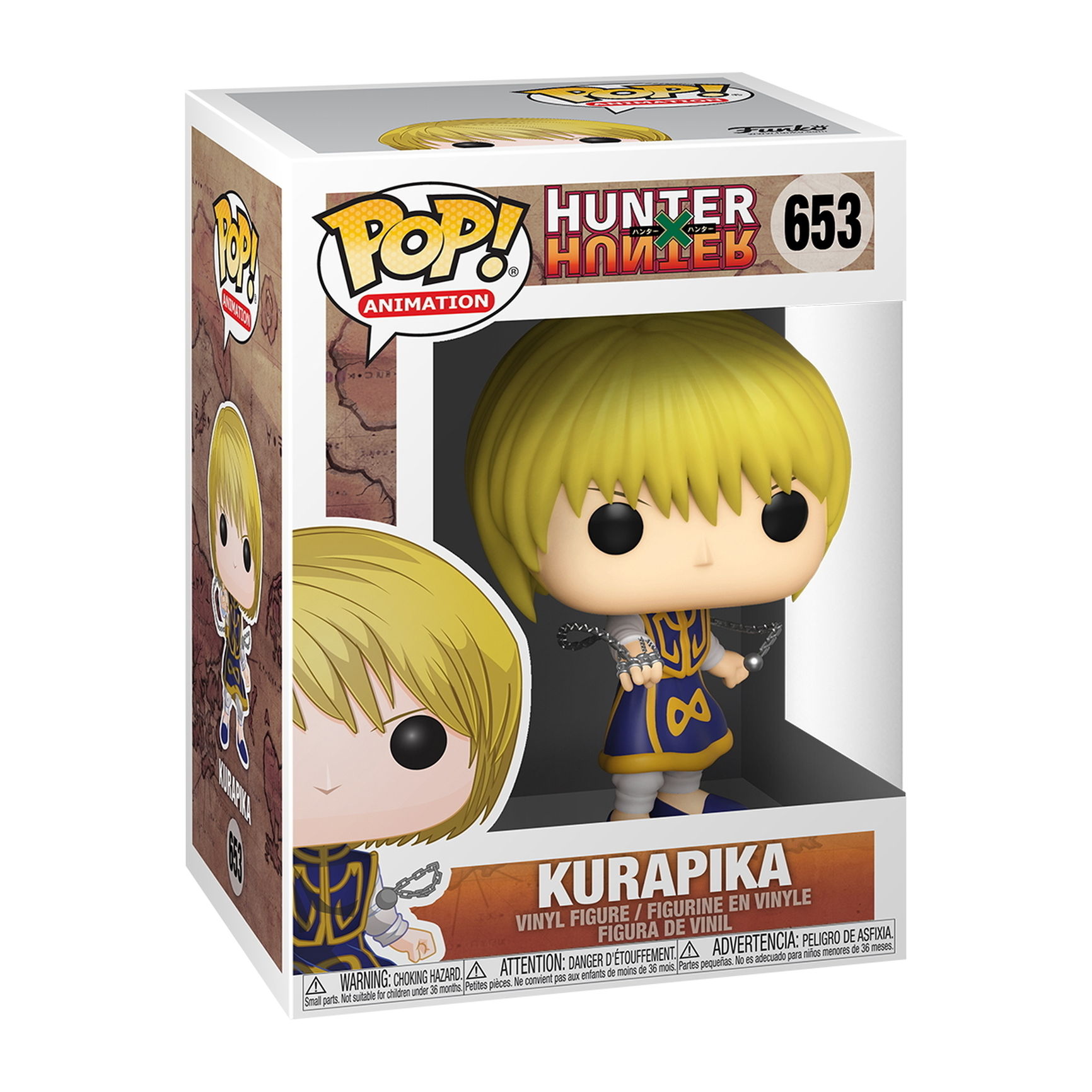 Figurka Kurapiki w pudełku, z Hunter x Hunter, z łańcuchami.