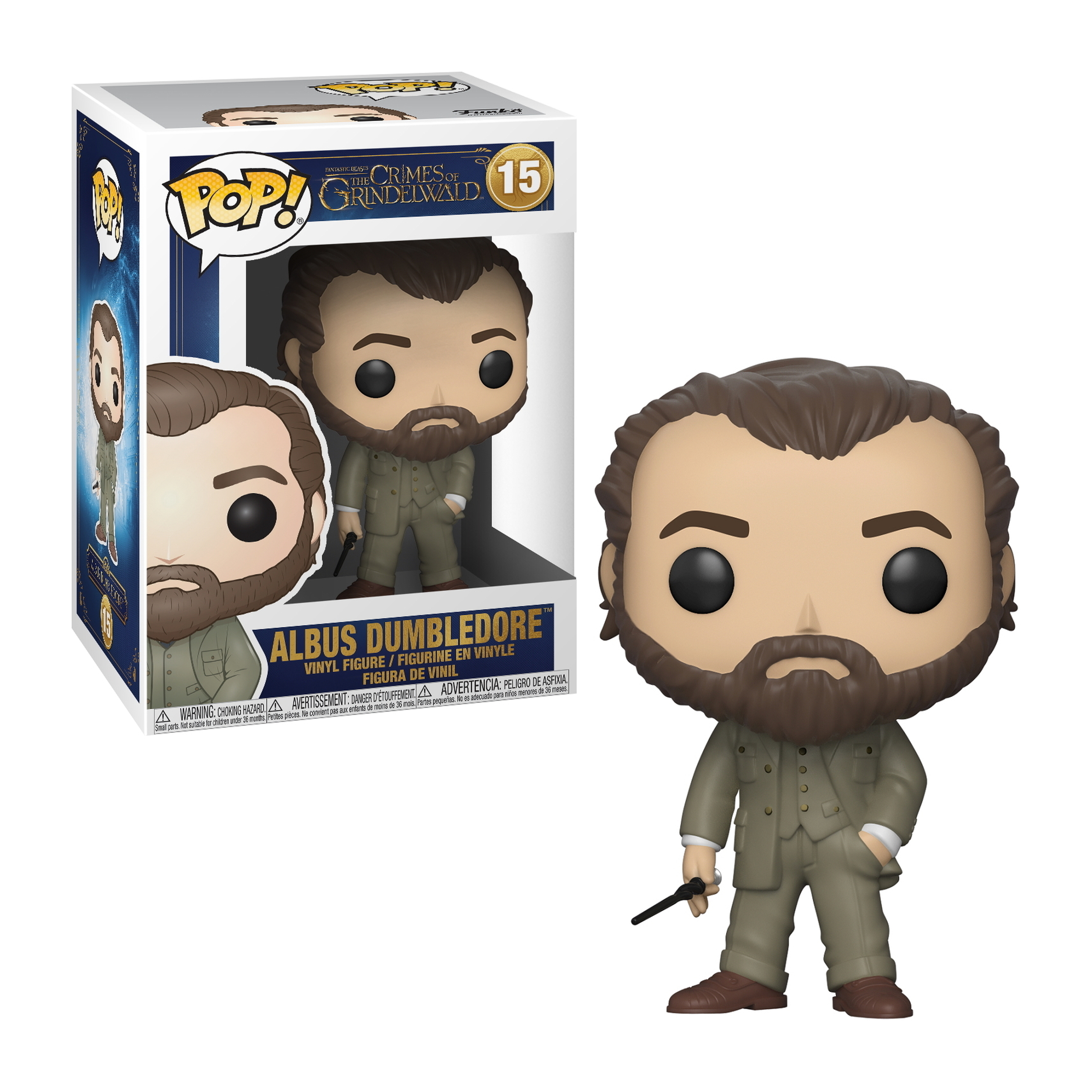 Figura Funko Pop di Albus Silente con la scatola.
