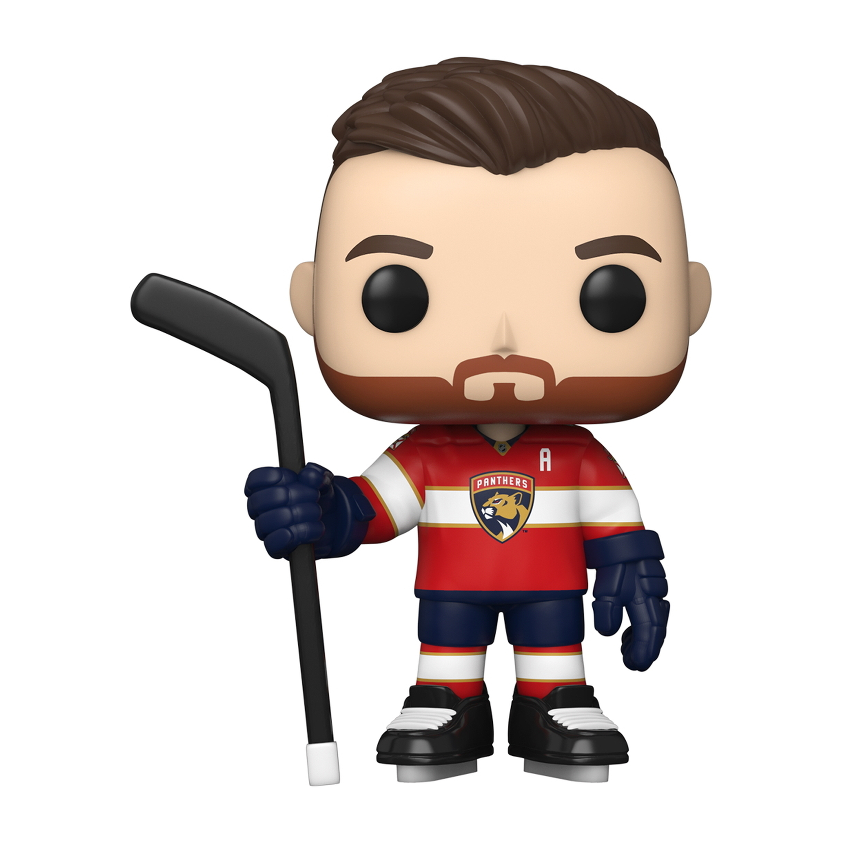 Eine Eishockeyspieler Funko Pop-Figur in einem roten Trikot mit dem Logo der Florida Panthers.