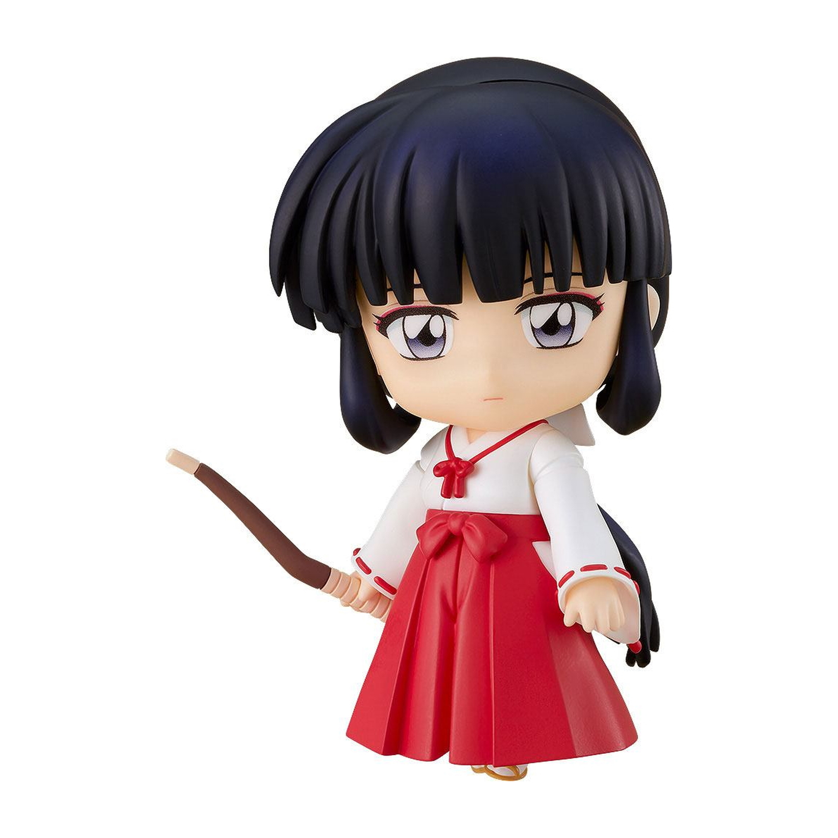 Anime-Figur eines Mädchens in roter und weißer Kleidung, das einen Bogen hält. Weißer Hintergrund.