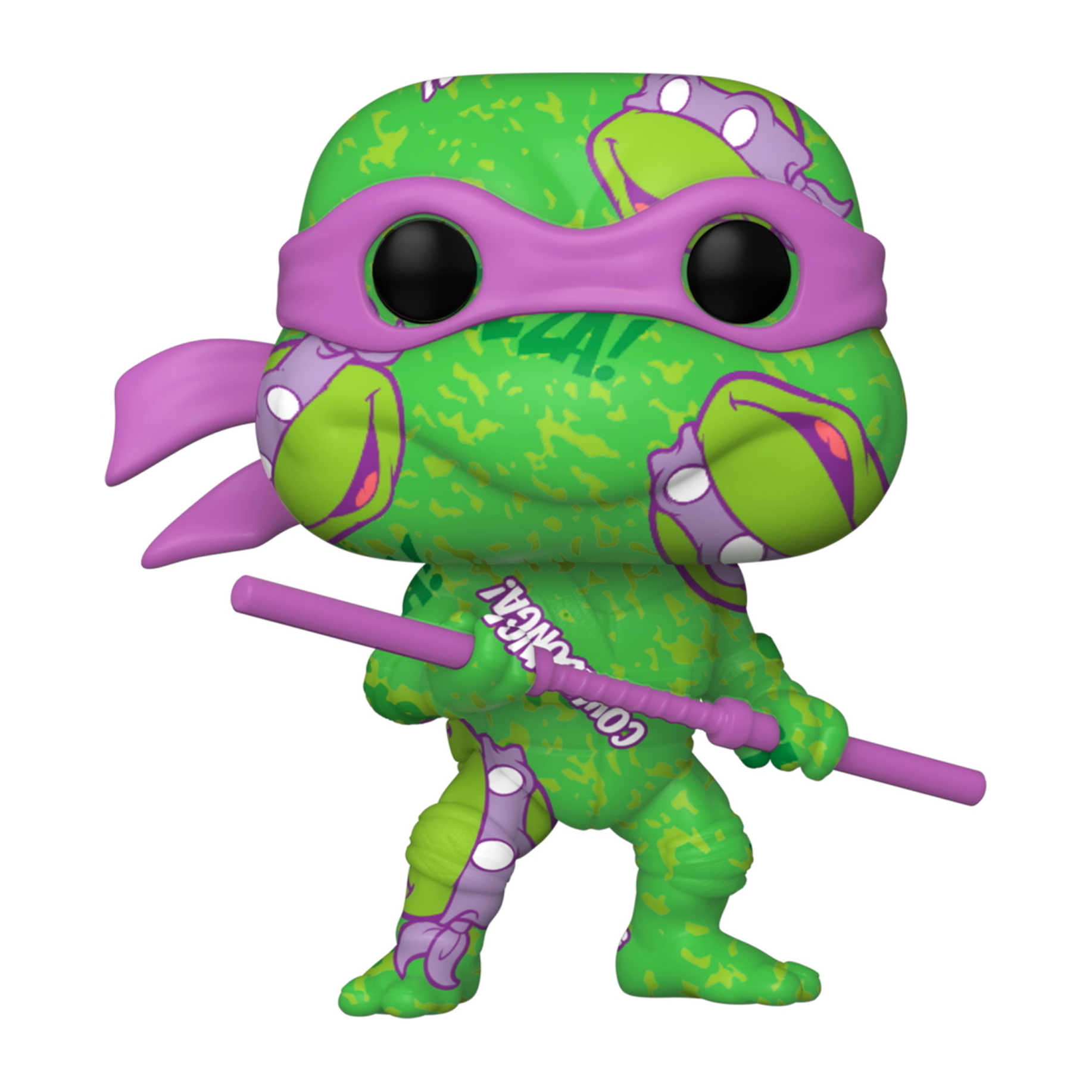Eine grüne Funko Pop-Figur von Donatello von TMNT. Er hält seinen Stab.