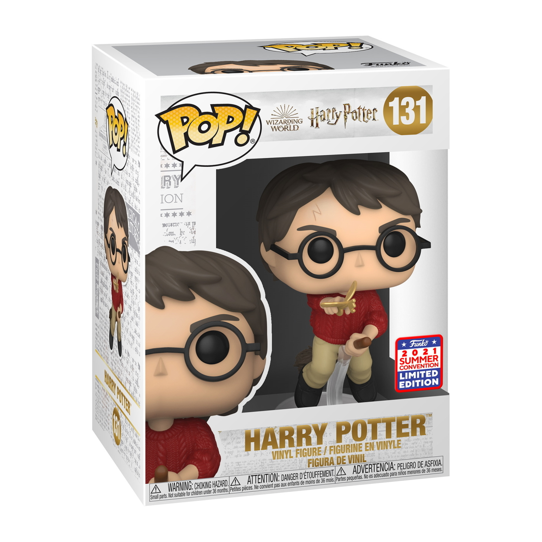 Harry Potter Pop-Figur in Box, hält Zauberstab, mit Brille.
