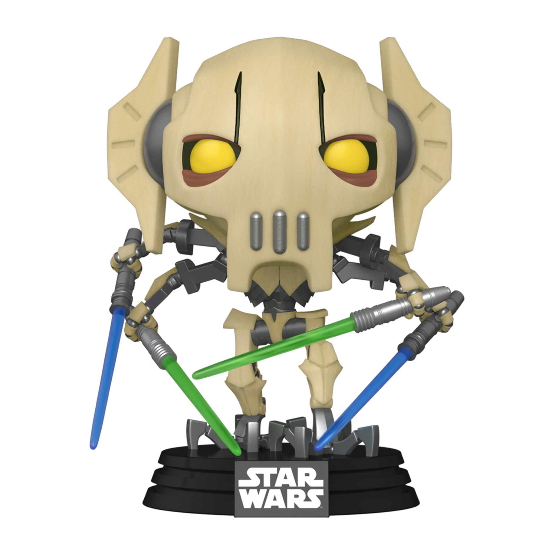 General Grievous Funko Pop-Figur mit mehreren Lichtschwertern und einer Star Wars-Basis.