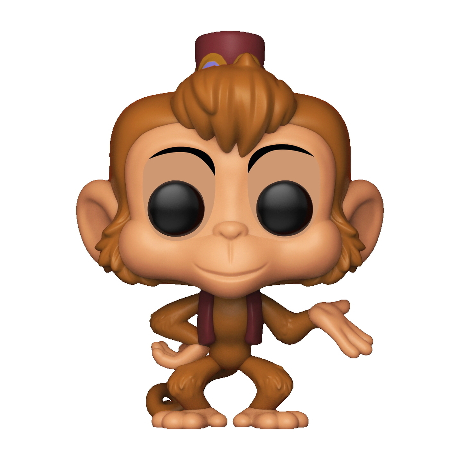 Eine Abu-Affen-Funko-Pop-Figur. Sie ist braun und posiert mit einem ausgestreckten Arm.