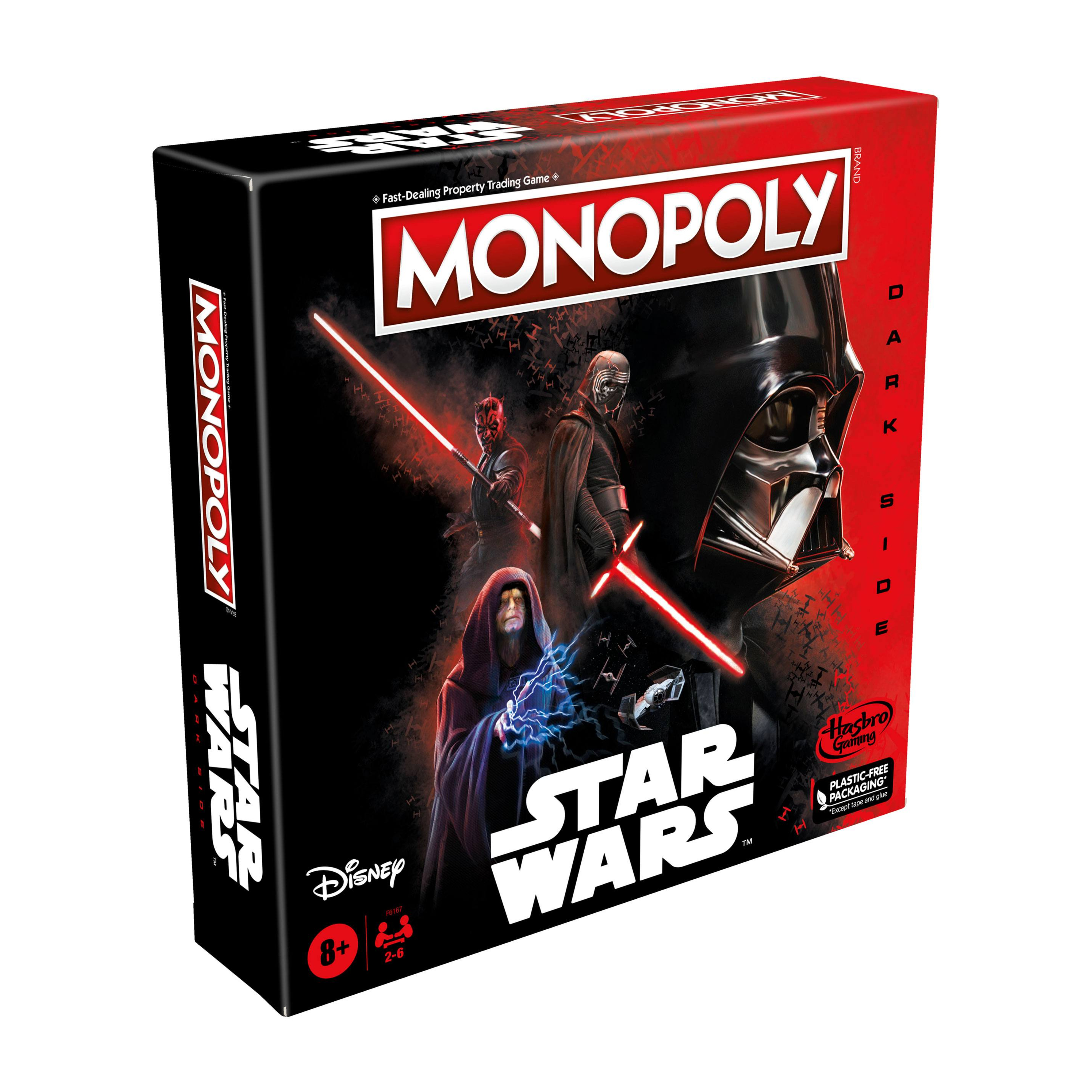 Star Wars Monopoly Box. Enthält Darth Vader, Kylo Ren und andere dunkle Charaktere.