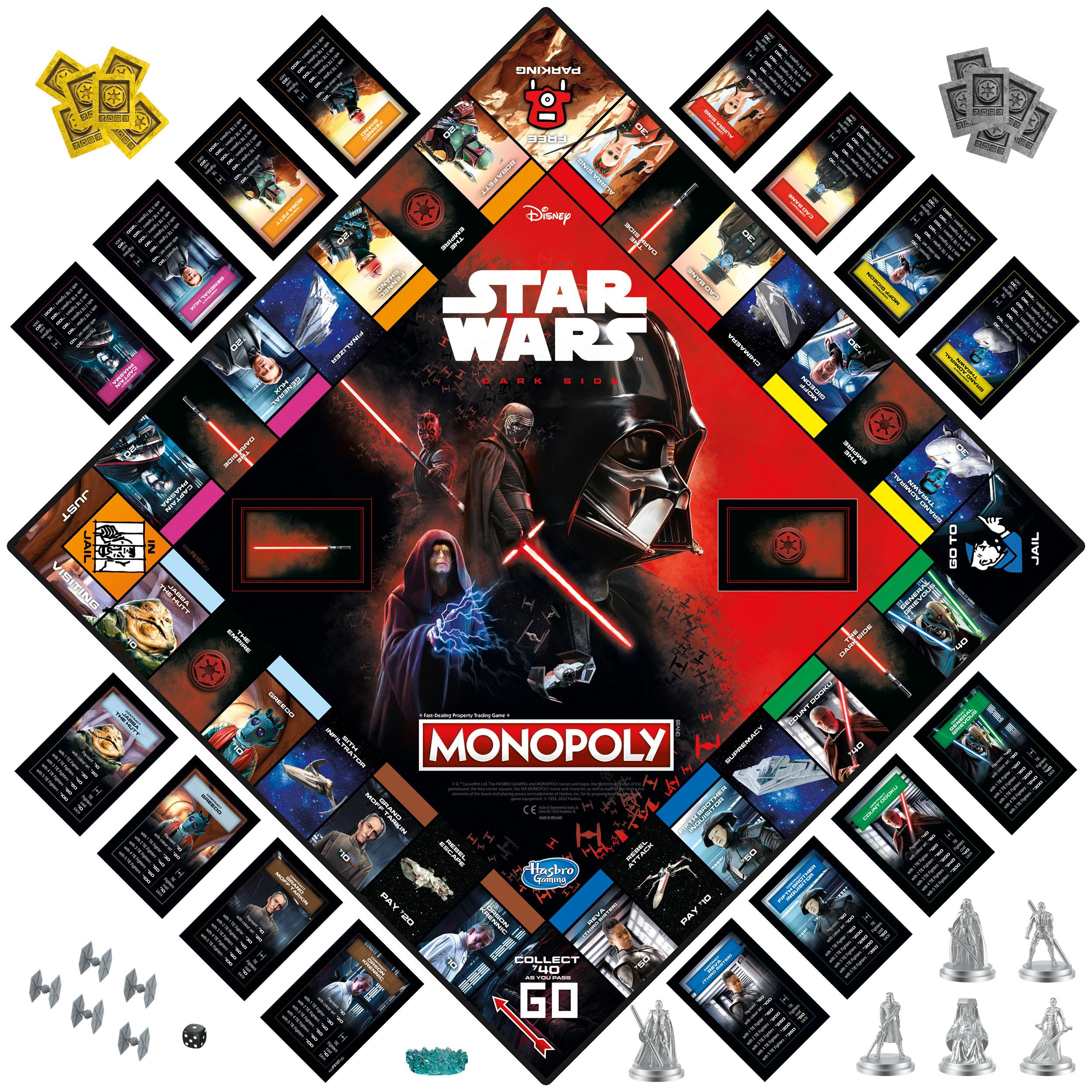 Monopoly Star Wars Brettspiel mit einem zentralen Bild von Darth Vader und anderen Star Wars-Charakteren.
