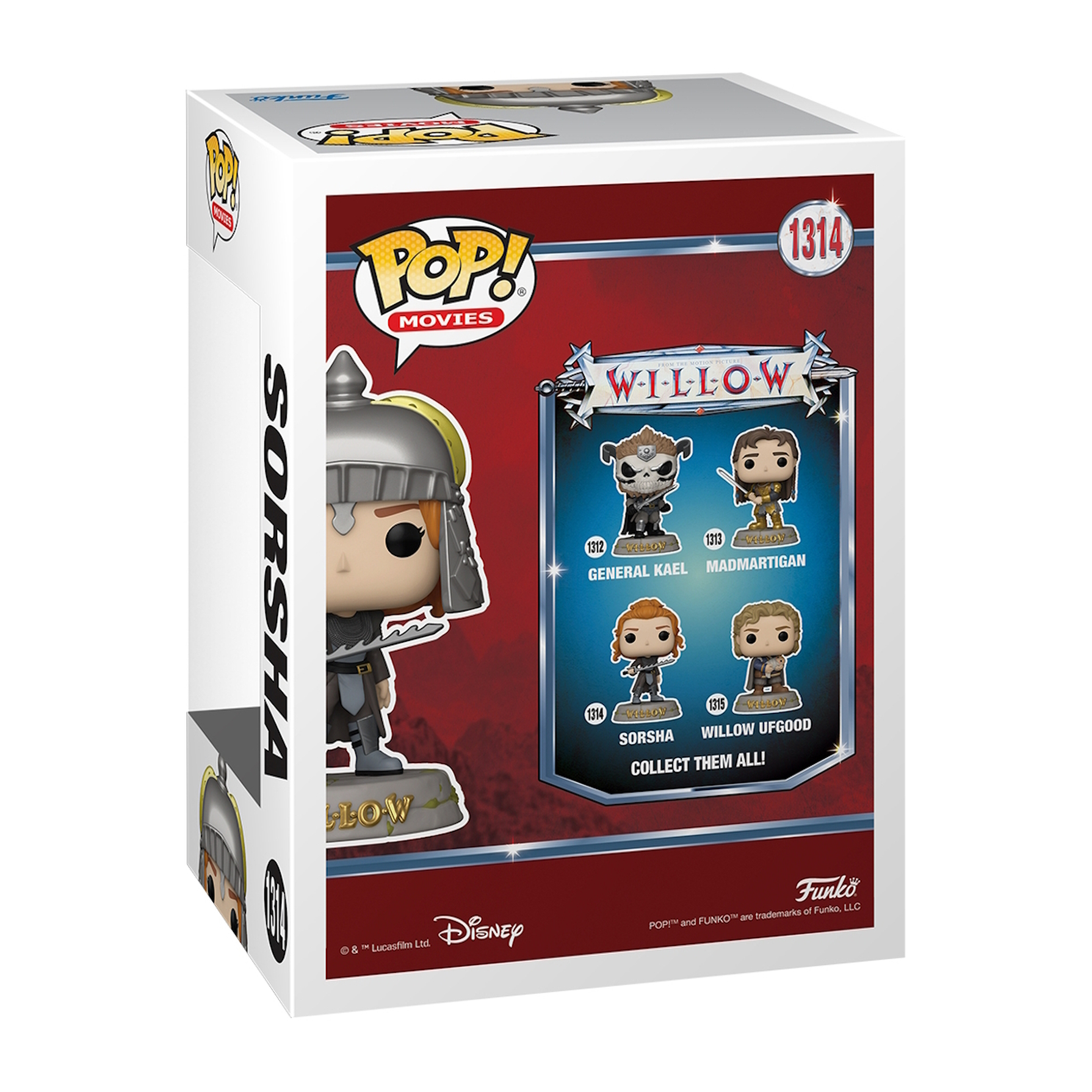 Tył pudełka Funko Pop! przedstawiający figurkę Sorsha i inne z serii Willow.