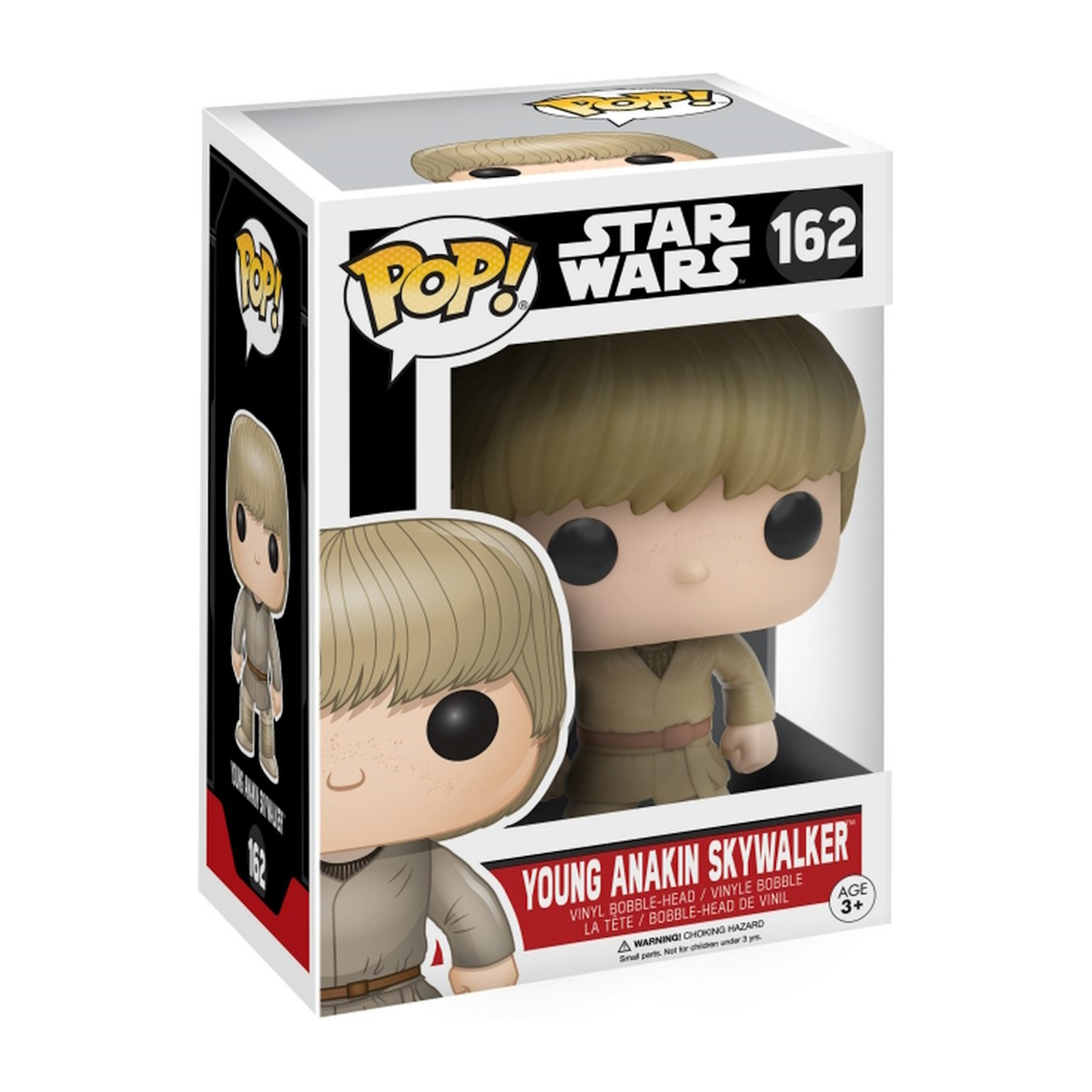 Funko Pop von Young Anakin Skywalker, Star Wars. Hellbraune Figur in der Box.