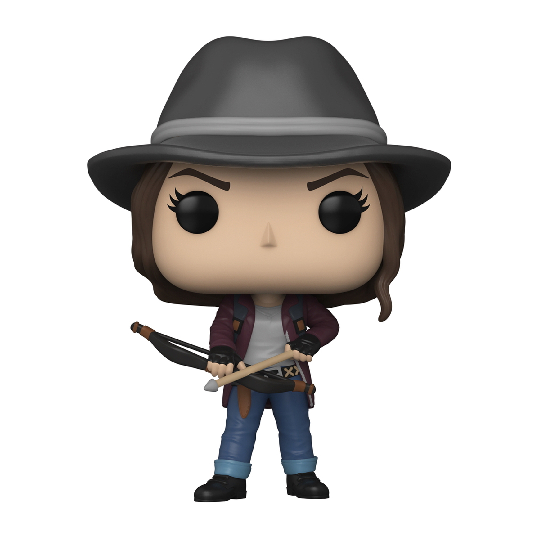Funko Pop! Figur einer Frau mit Hut, die einen Bogen hält. Weißer Hintergrund.