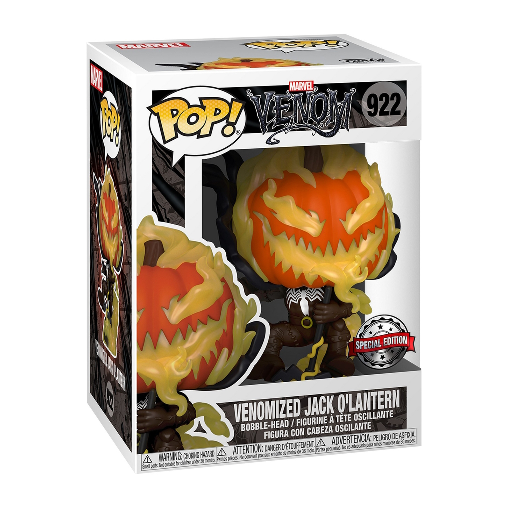Venomized Jack O'Lantern Funko Pop Figur. Er ist ein oranger Kürbis mit einem gruseligen Gesicht.