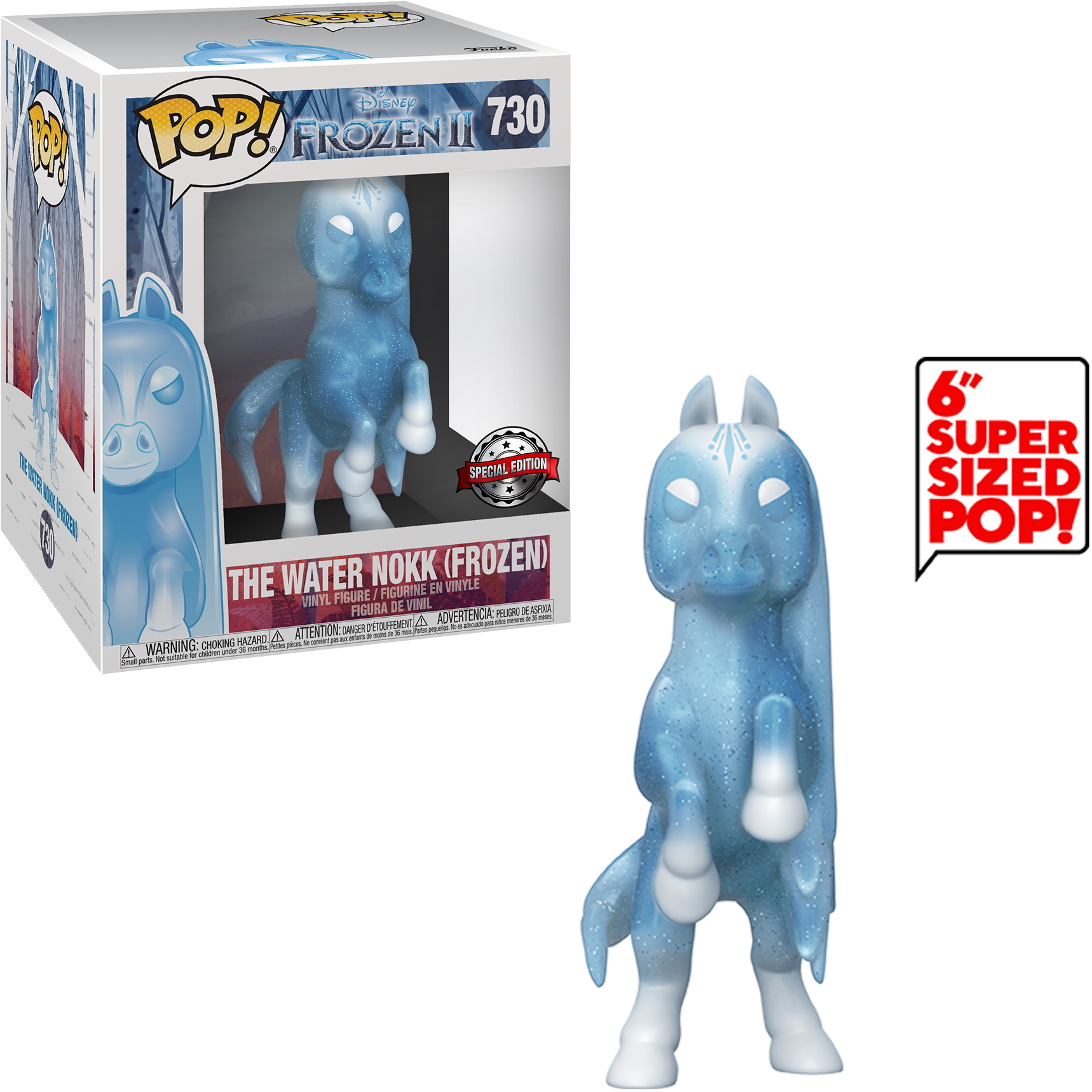 Frozen II Water Nokk Figur, blaues Pferd mit Glitzereffekt, in einer Box. Es ist ein 6" supergroßer POP!