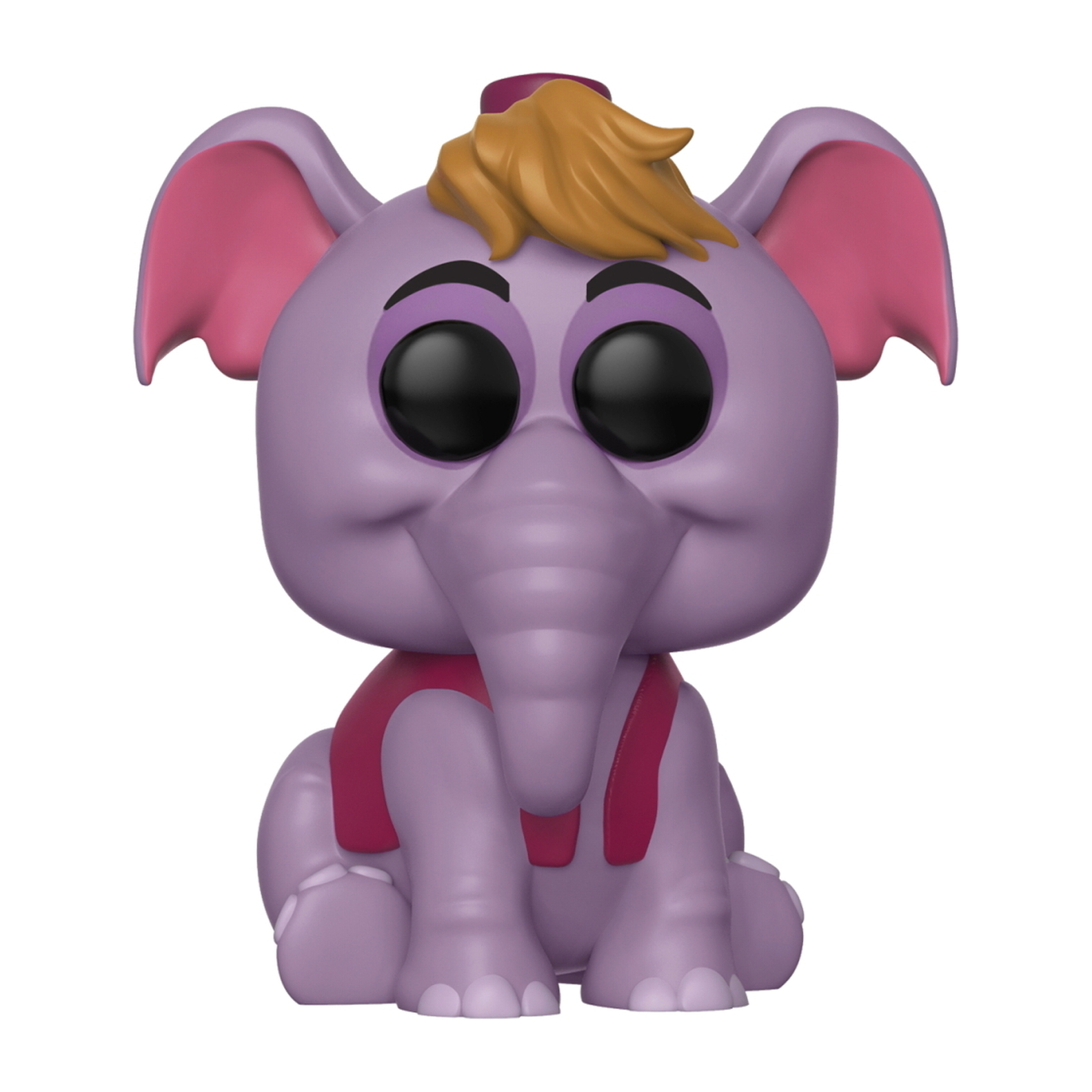 Elefanten Funko Pop Figur mit lila Körper und roten Riemen.