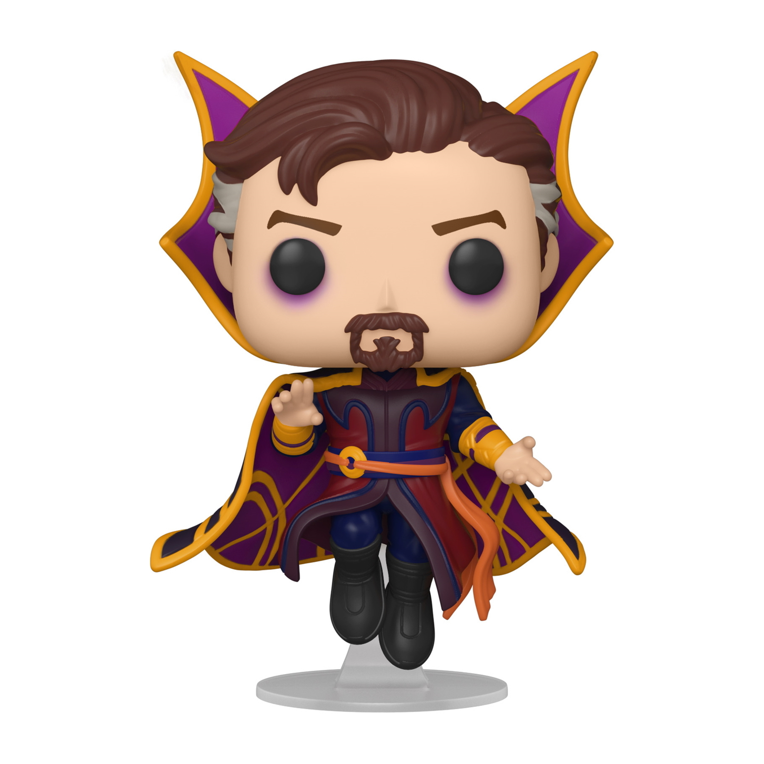Doctor Strange Figur mit Umhang und schwebender Pose. Die Figur hat einen Bart und einen ernsten Gesichtsausdruck.