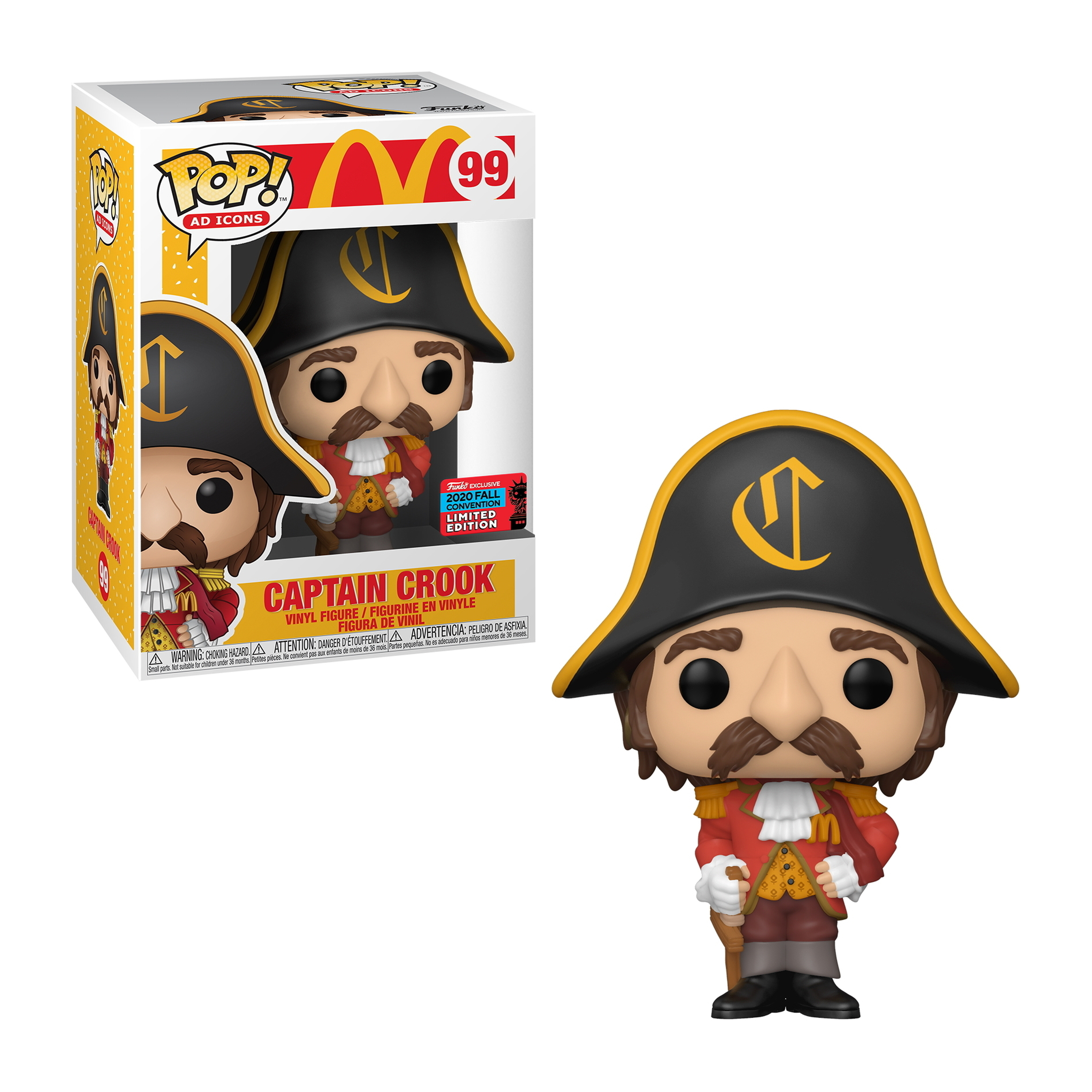 Funko Pop! Figur von Captain Crook, mit schwarzem Hut und rotem Mantel, von McDonald's.