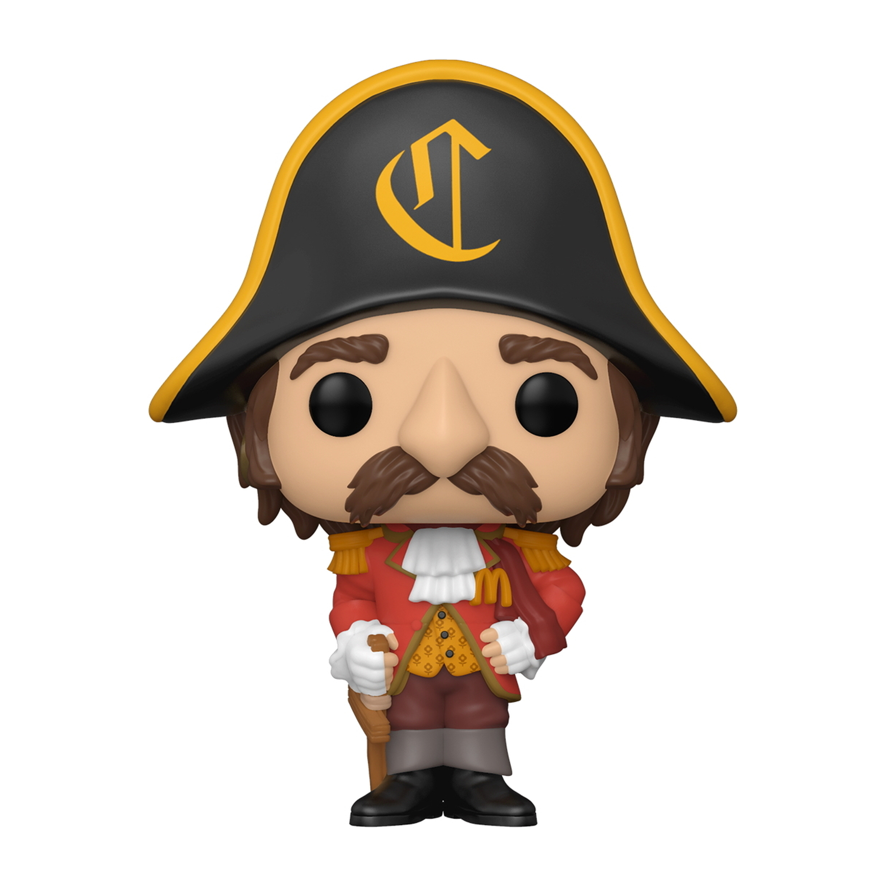 Eine Captain-Figur mit schwarzem Hut, rotem Mantel und braunen Haaren. Der Hut hat ein goldenes 'C'-Logo.