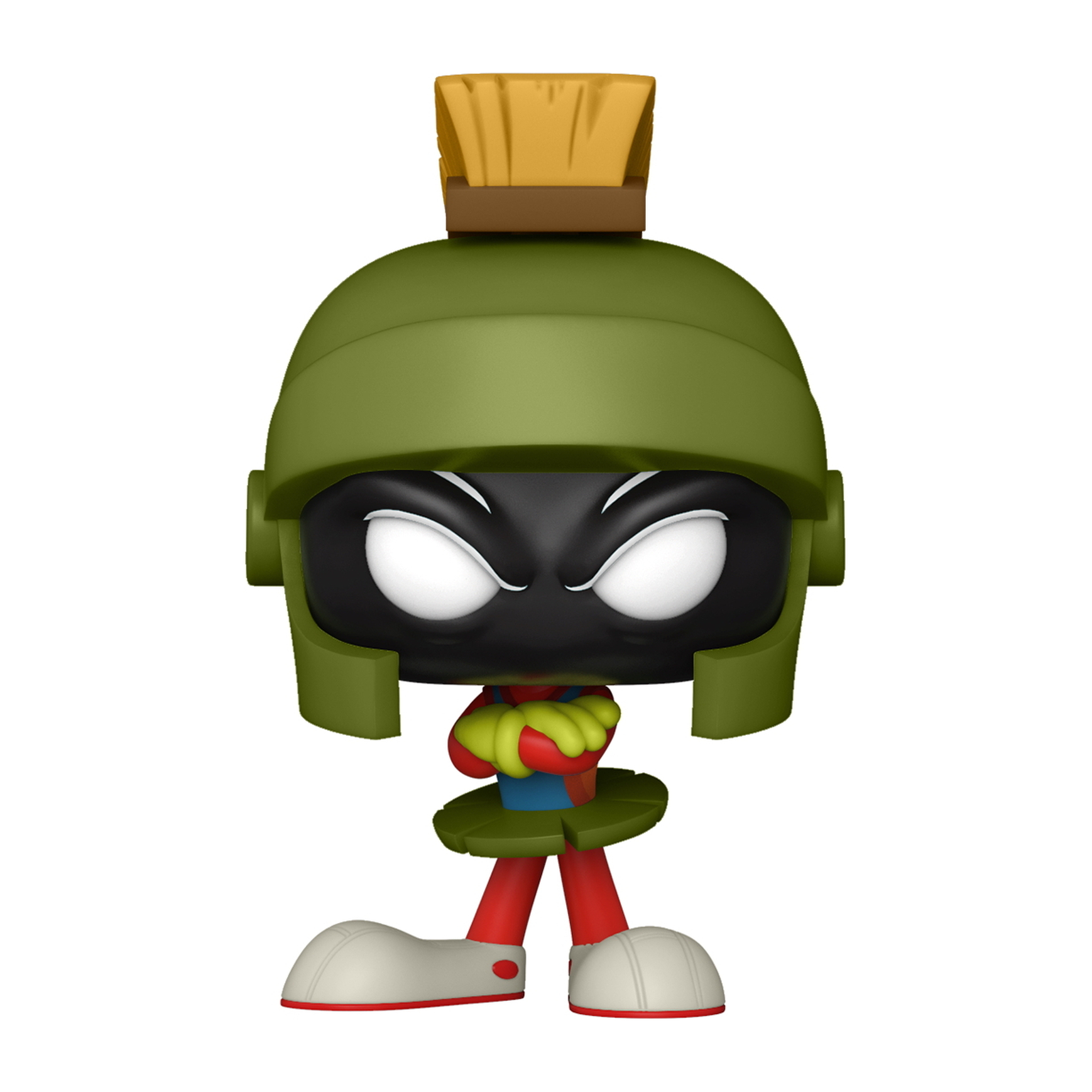 Marvin der Marsianer Funko Pop! Figur. Grüner Helm, schwarzes Gesicht, rot-gelber Körper.