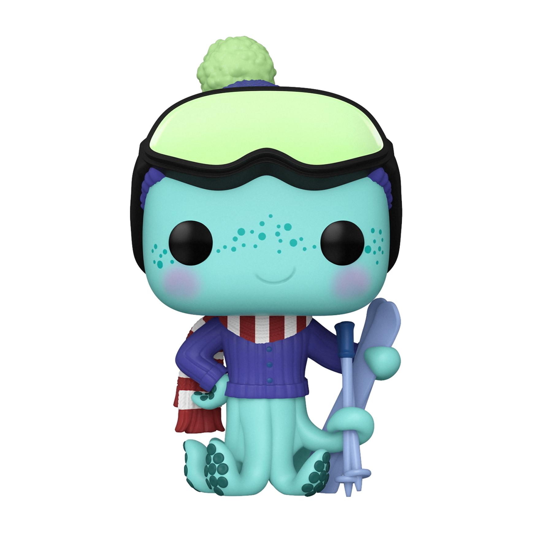 Funko Pop-Figur eines Schneemonsters mit Skibrille und Schal.