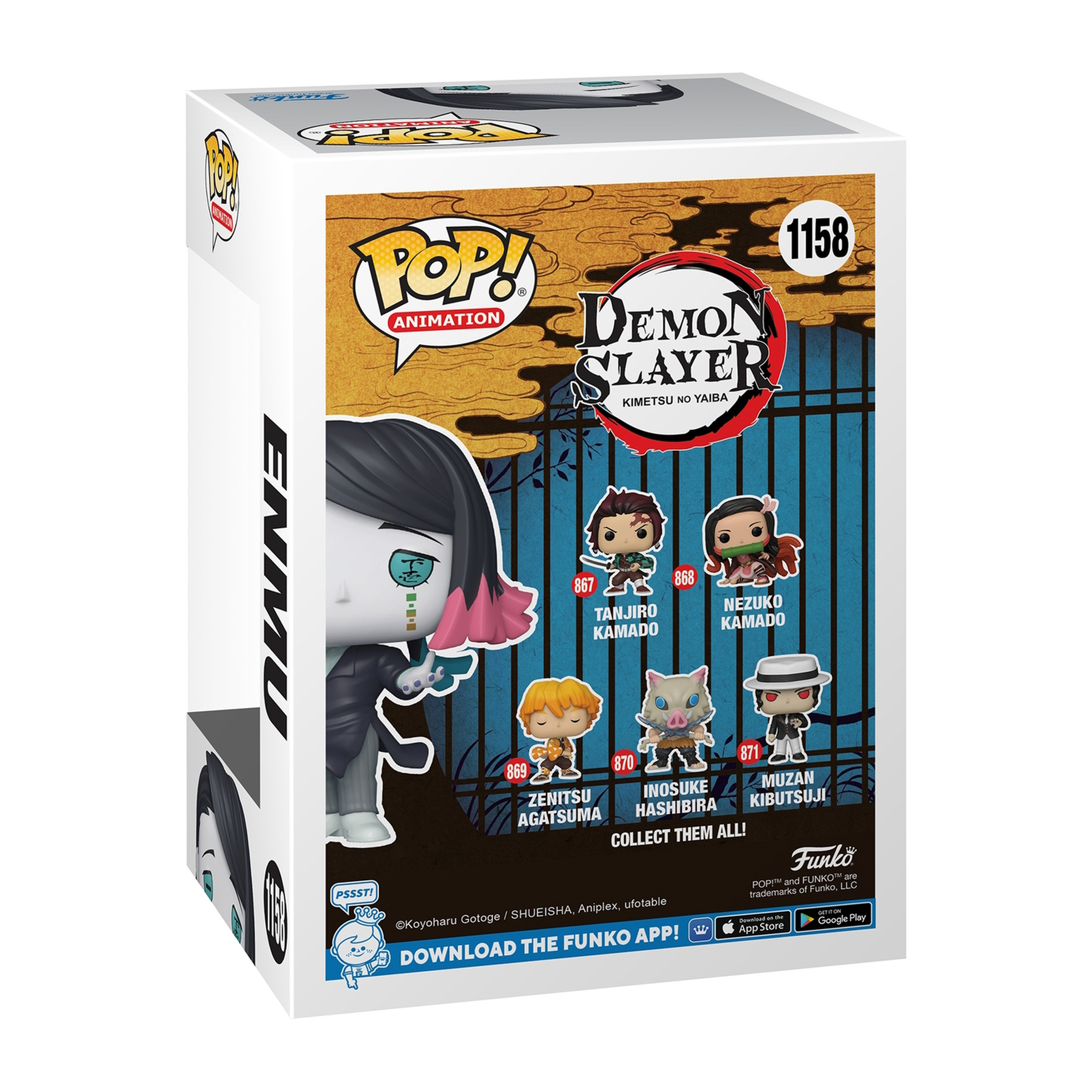 Funko Pop Box mit Enmu aus Demon Slayer. Die Box zeigt mehrere Charaktere aus der Serie.