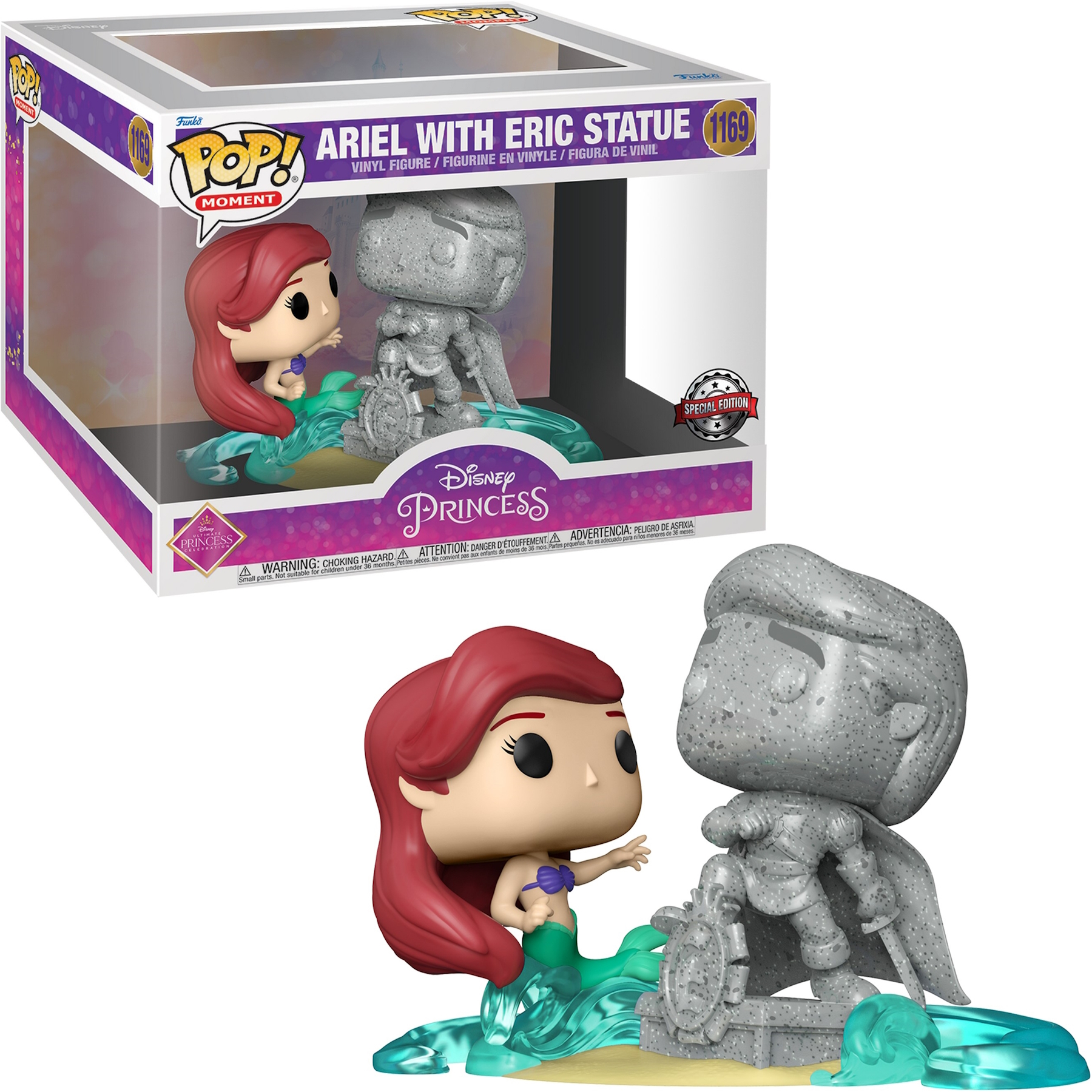 Figura de Ariel con estatua de Eric, estilo Funko Pop, con caja.