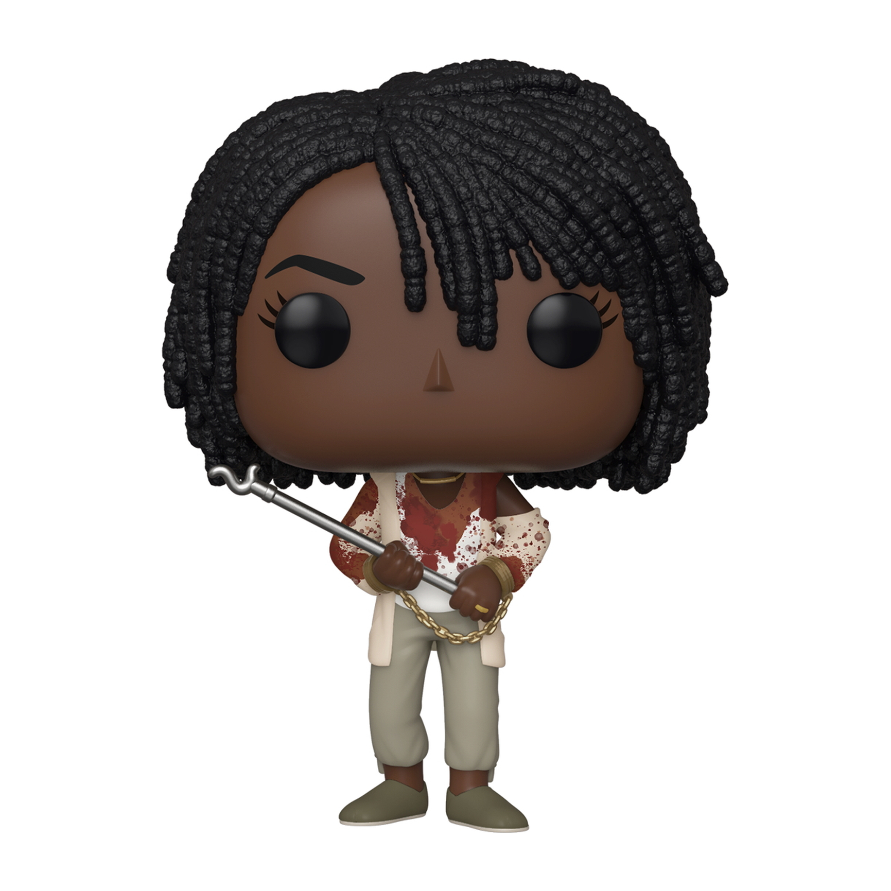Schwarze Frau Funko Pop Figur mit Dreadlocks und einer Kette.