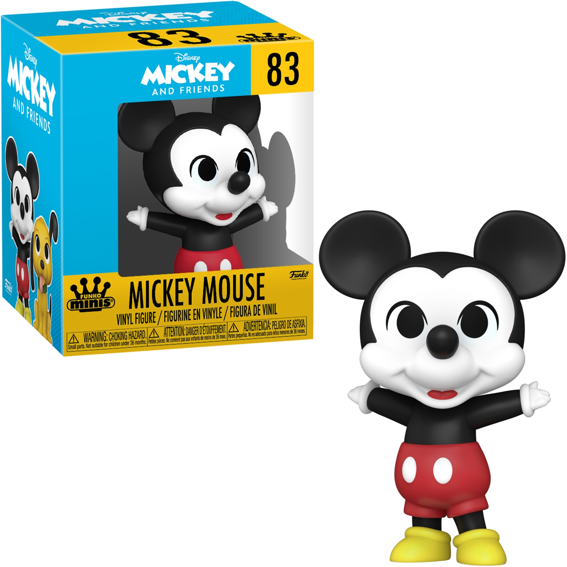 Mickey Mouse Figur mit Schwarz-Weiß-Farben, trägt rote Shorts und gelbe Schuhe.