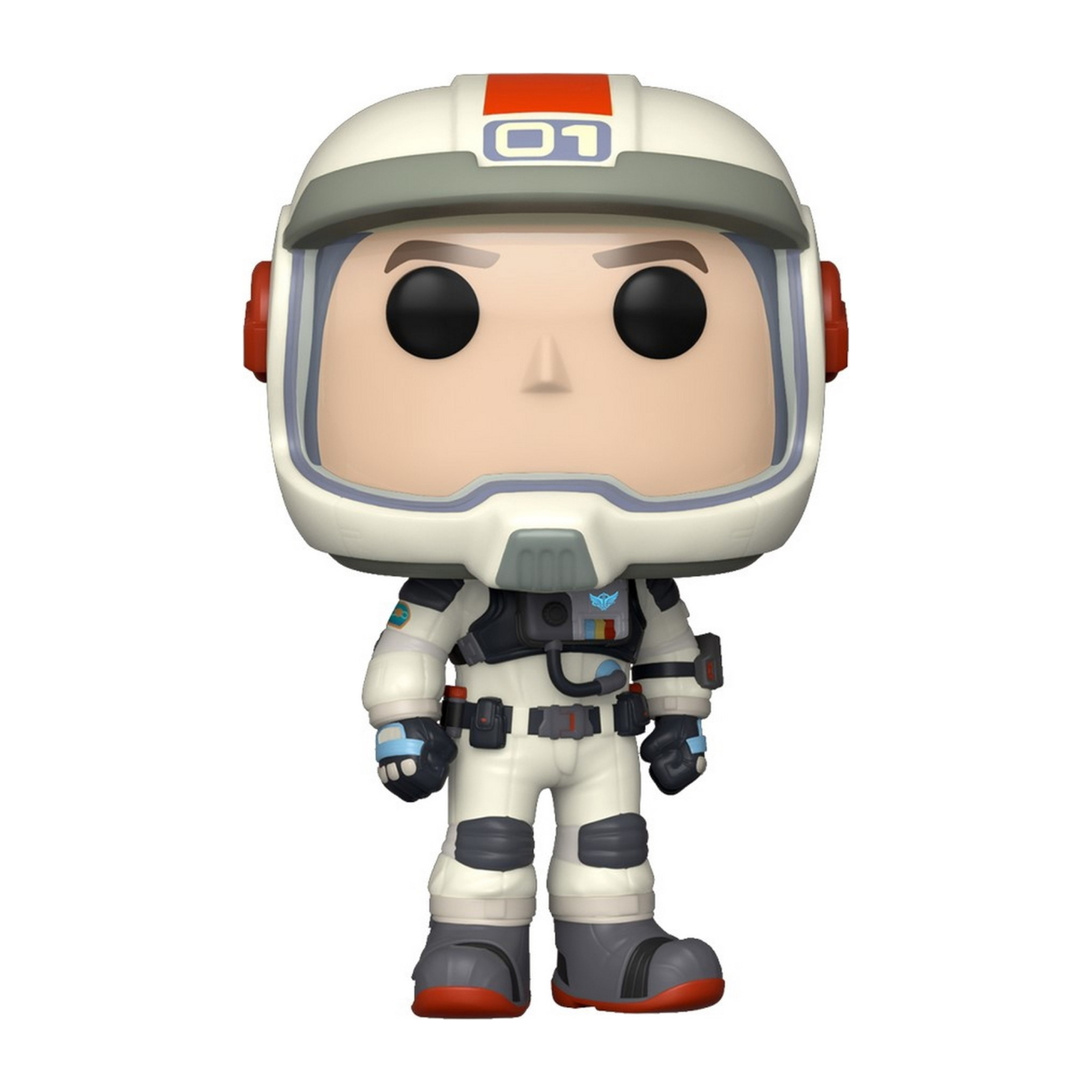 Buzz Lightyear Funko Pop Figur in weißem und rotem Raumanzug, mit Helm, nach vorne blickend.