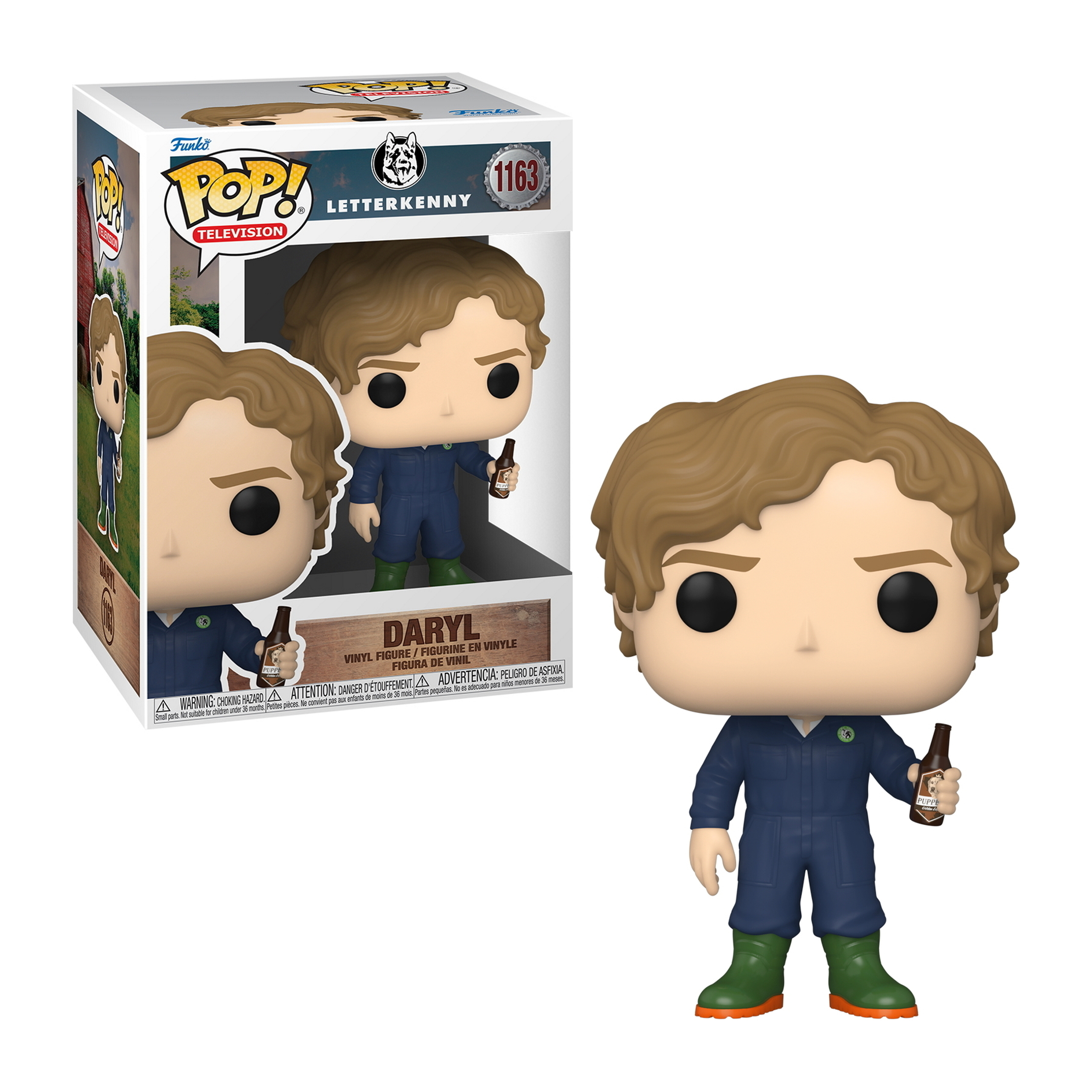 Funko Pop-Figur von Daryl aus Letterkenny, der eine Bierflasche hält.