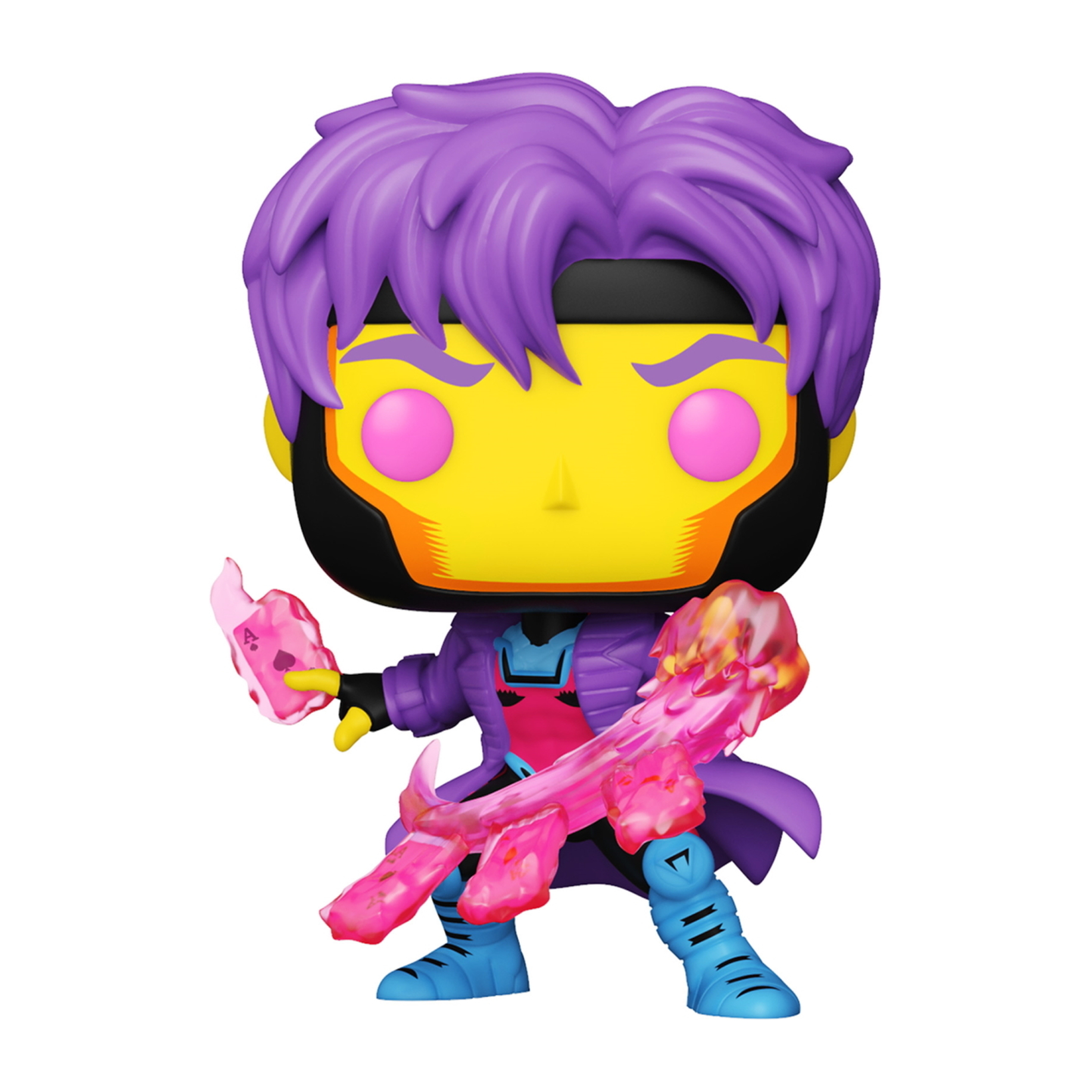 Gambit-Figur mit lila Haaren und rosa Energieeffekten.