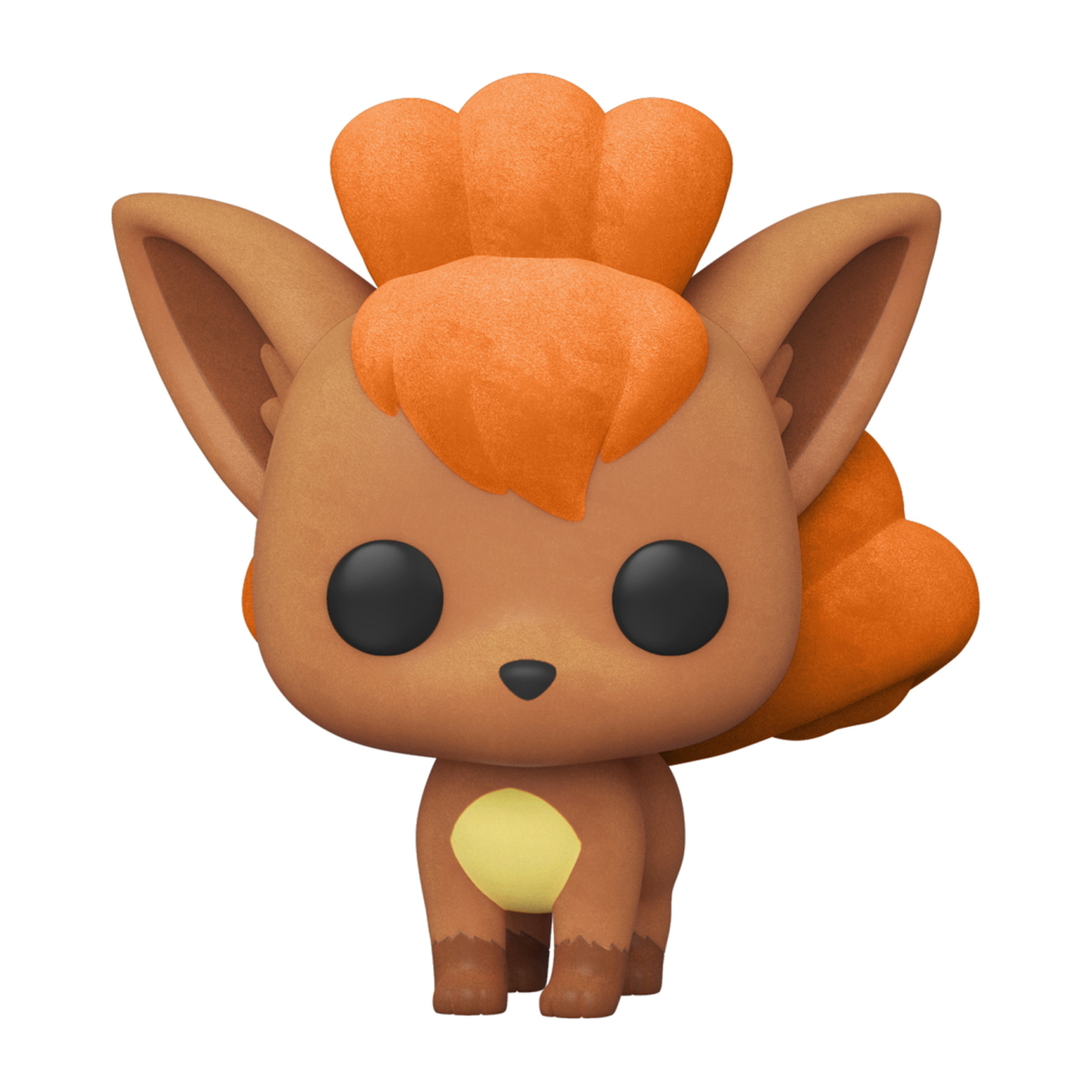 Braune, fuchsartige Pokémon-Figur mit orangefarbenen Ohren und Fell. Ein gelber Fleck auf der Brust.