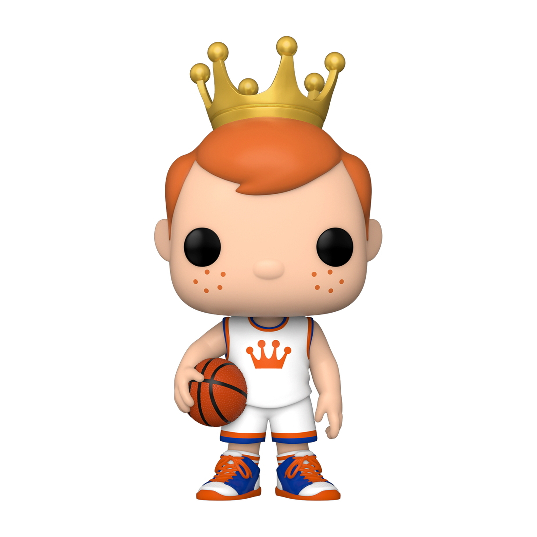 Basketballspieler Funko Pop mit Krone, Ball und Trikot.