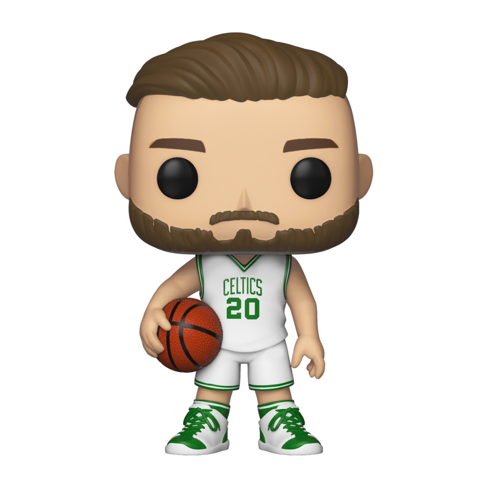 Basketballspieler-Figur mit Celtics-Trikot mit der Nummer 20, hält einen Basketball.
