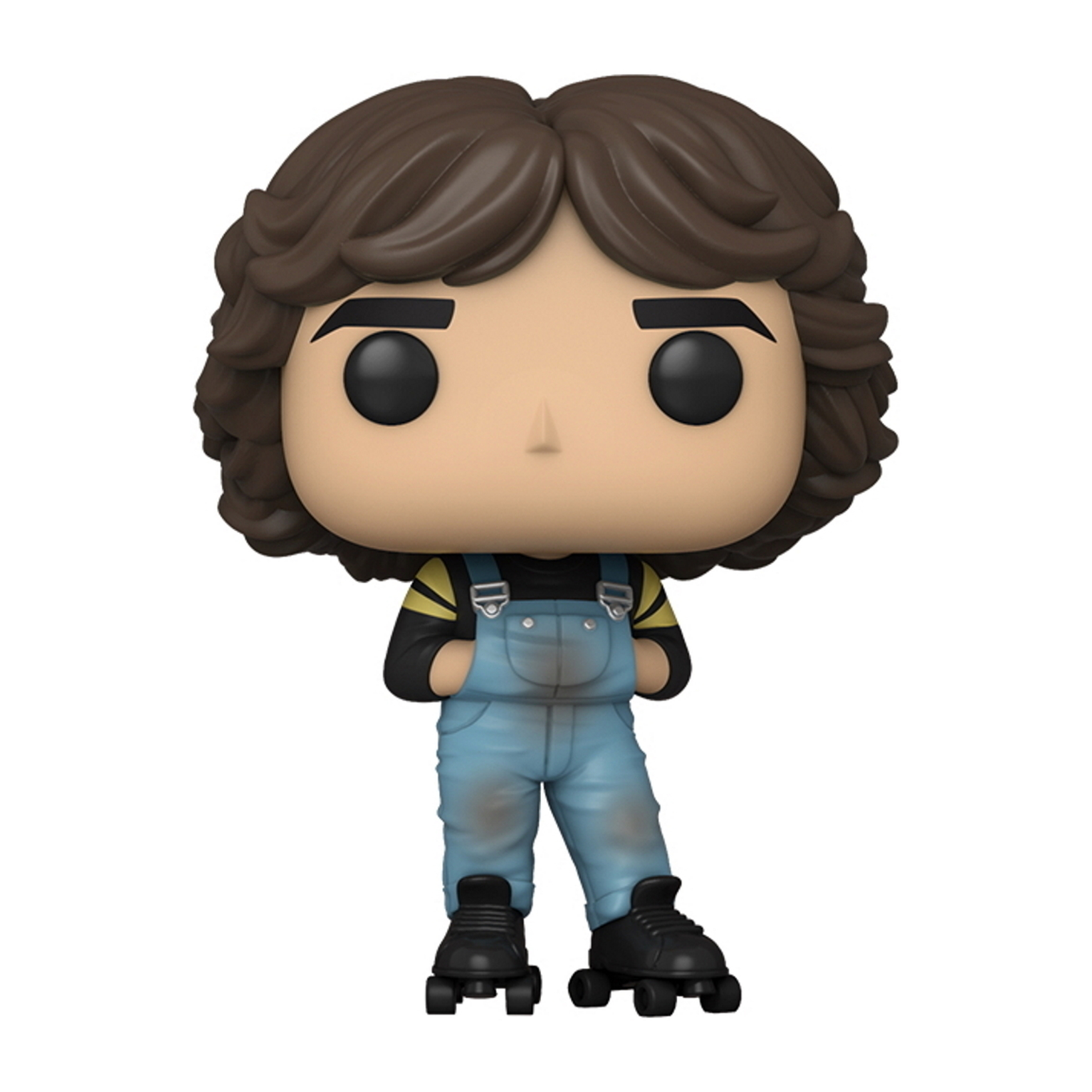 Eine Funko Pop! Figur eines Mannes in Latzhosen, trägt Rollschuhe. Der Mann hat braunes Haar.