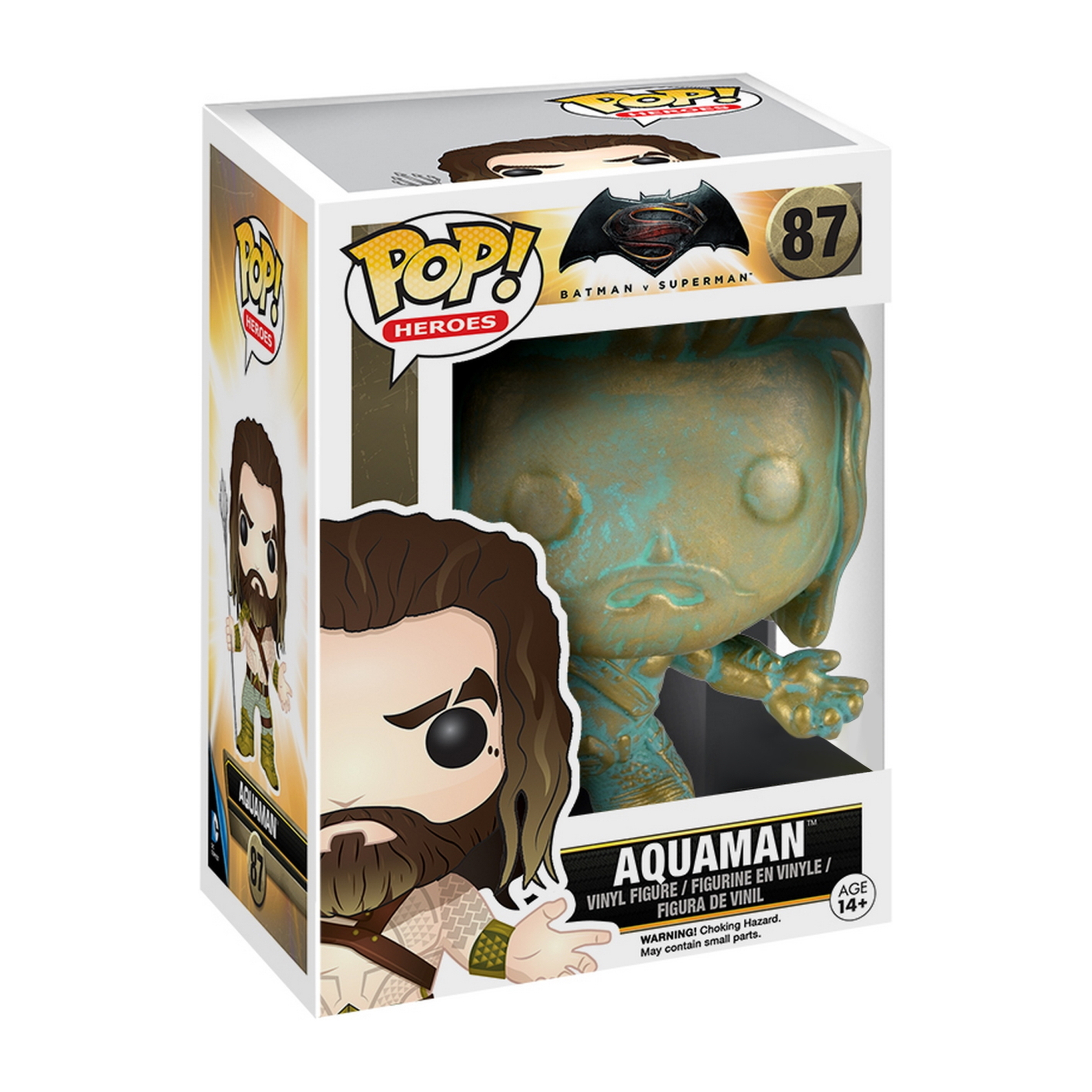 Eine Funko Pop Box von Aquaman. Die Figur befindet sich in einer Box mit Hintergrund.