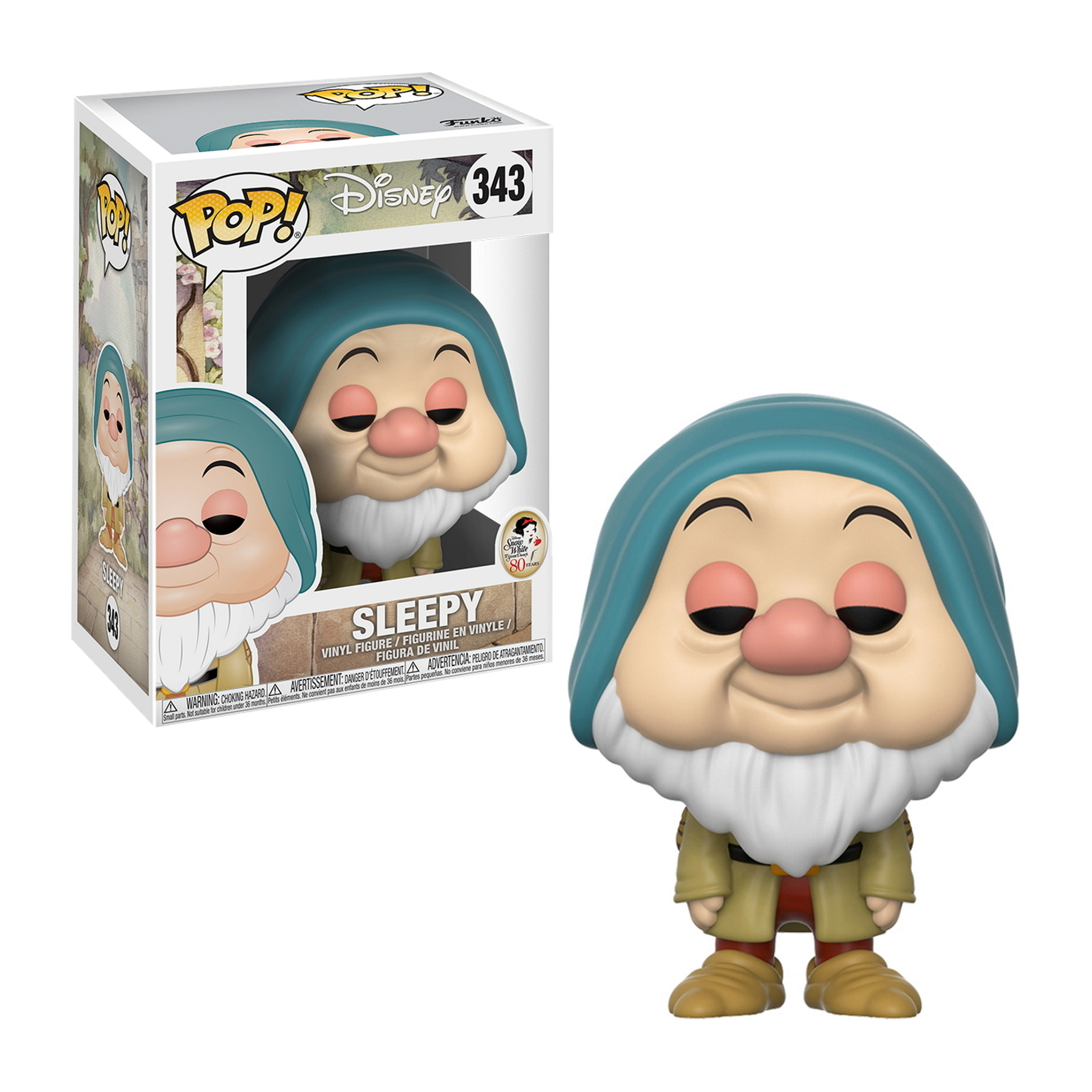Sleepy aus Schneewittchen Funko Pop Figur in einer Box. Die Figur hat geschlossene Augen.