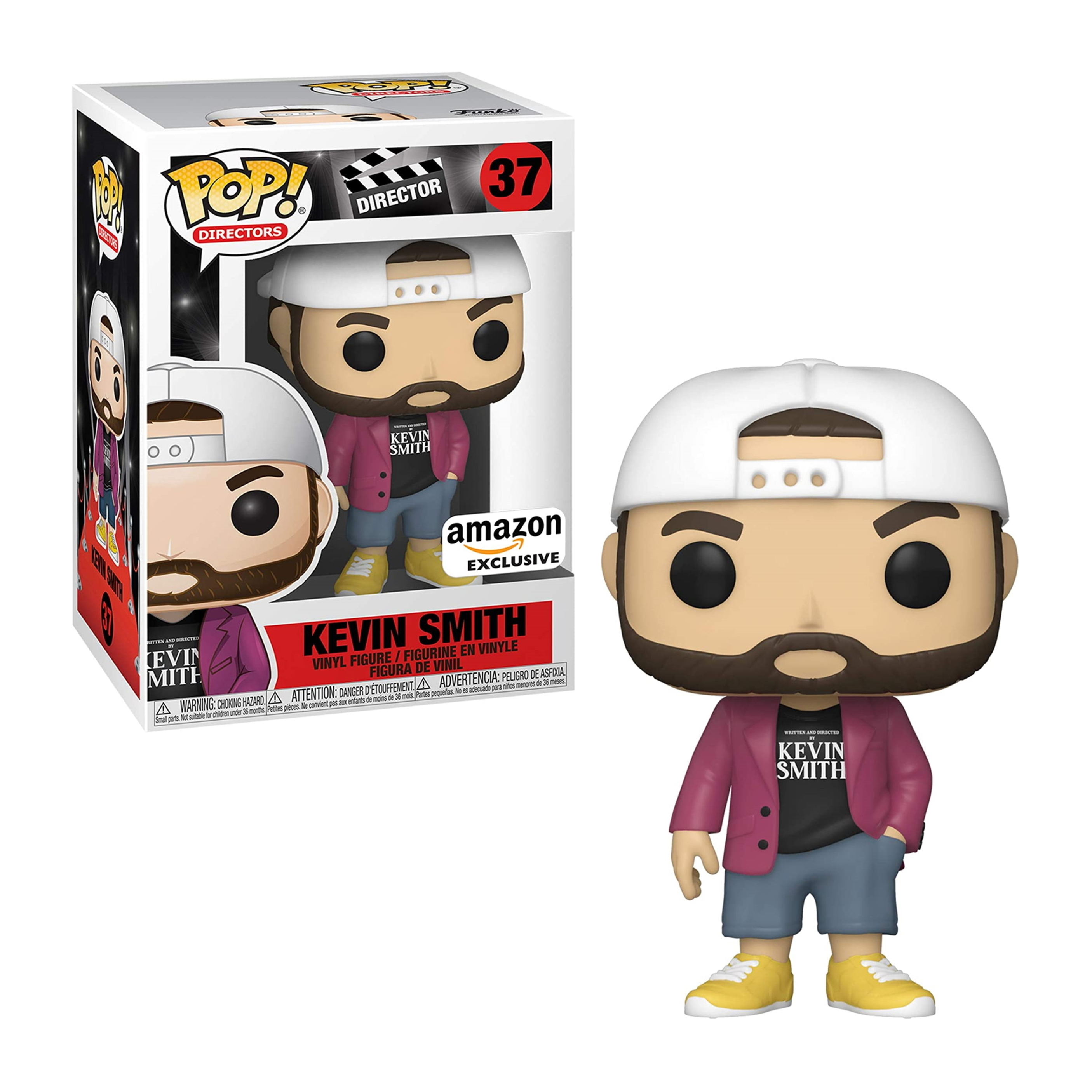 Kevin Smith Funko Pop Figur mit weißer Kappe, rosa Jacke und Bart. Amazon Exklusivbox.