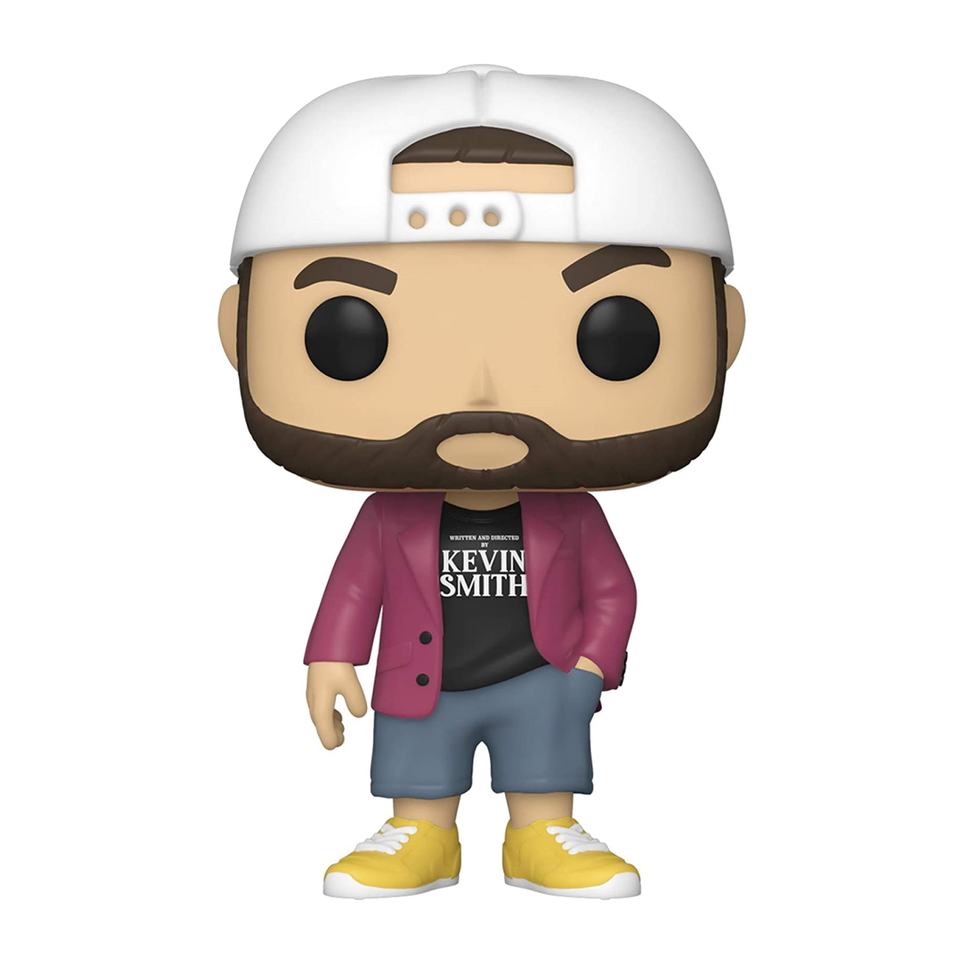 Eine Figur von Kevin Smith in Mütze, Jacke und T-Shirt. Steht mit Hand in der Tasche.