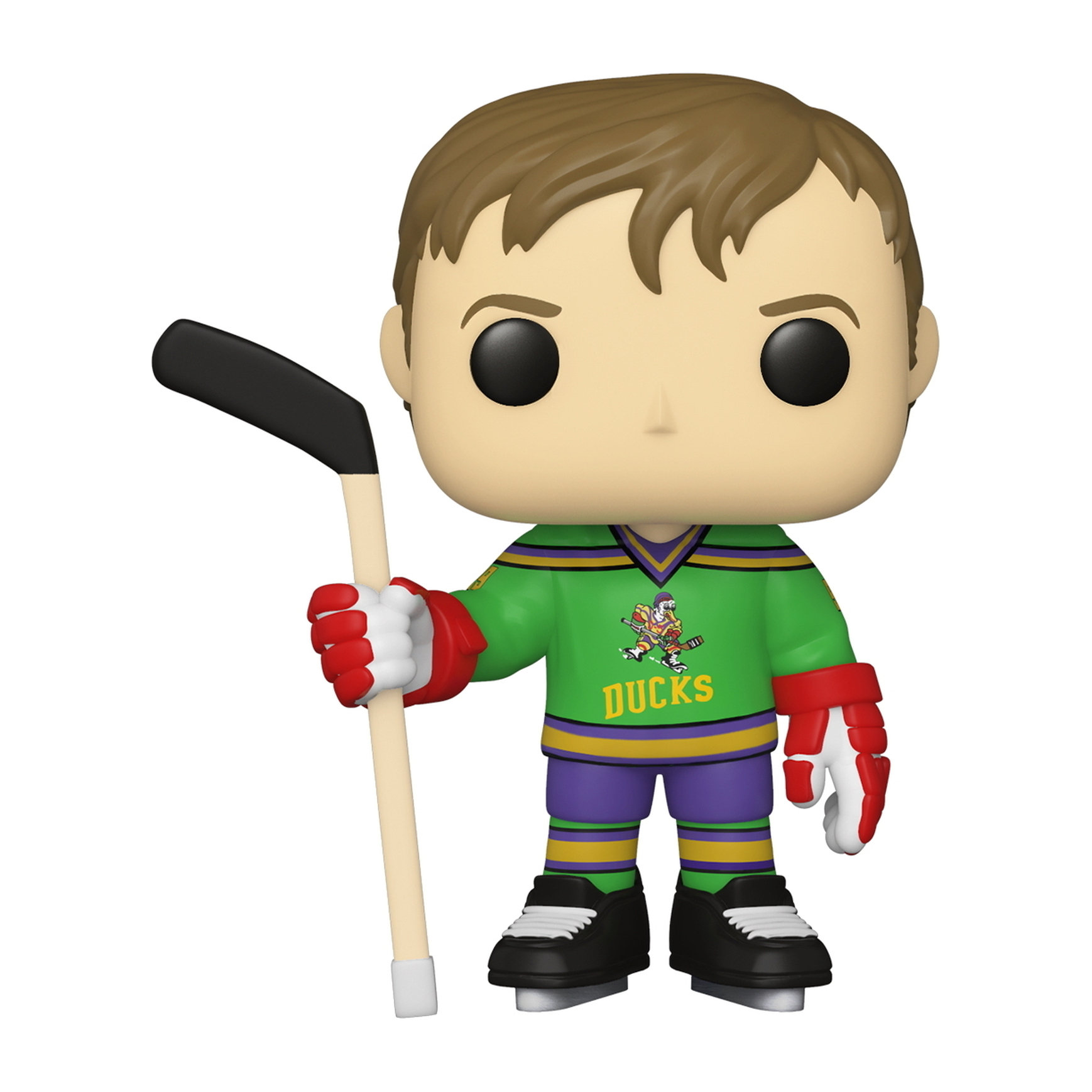 Figur eines Hockeyspielers in grünem Trikot, der einen Hockeyschläger hält. Braune Haare.