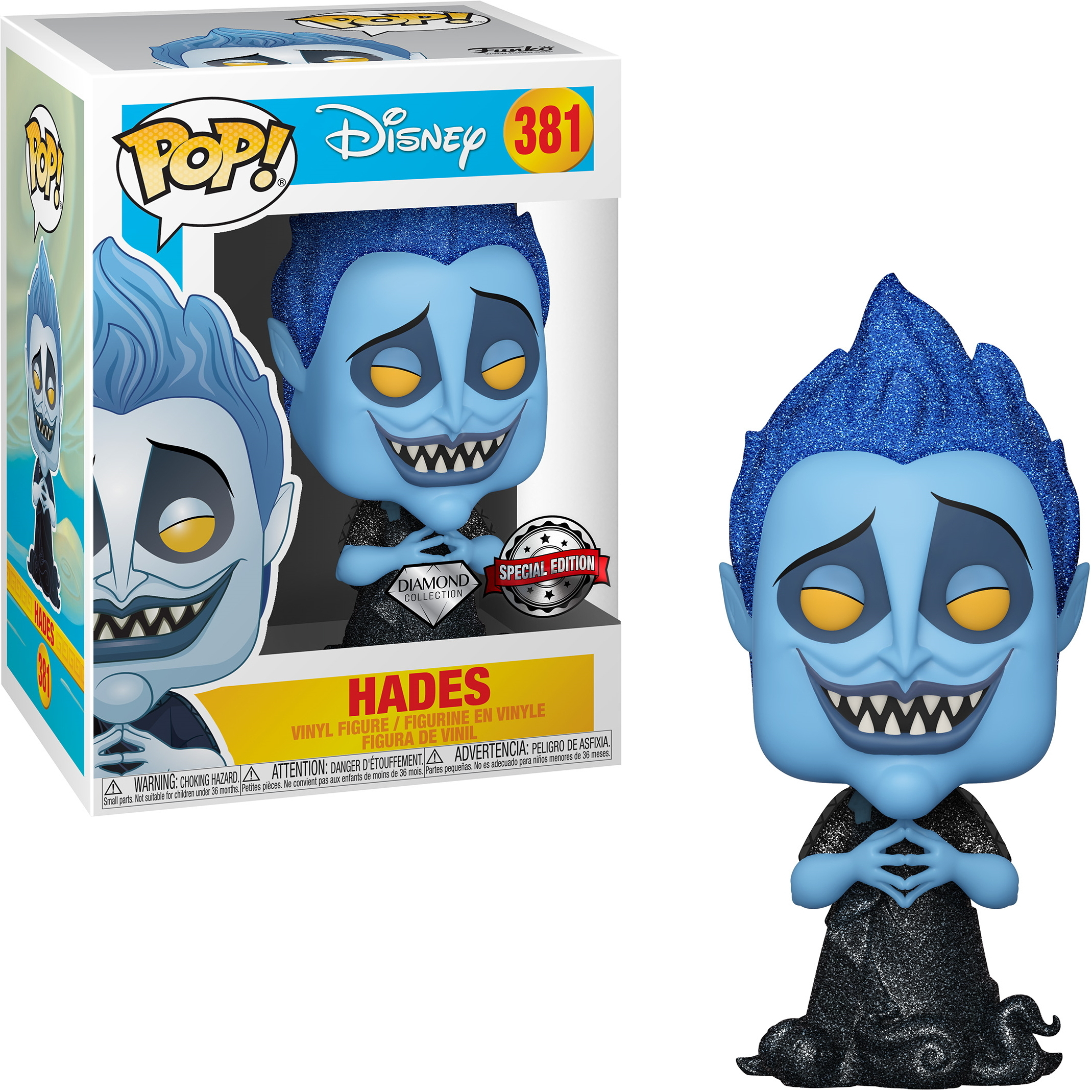 Eine Hades-Figur aus Disneys Pop! Vinyl-Kollektion. Die Figur ist blau und schwarz.