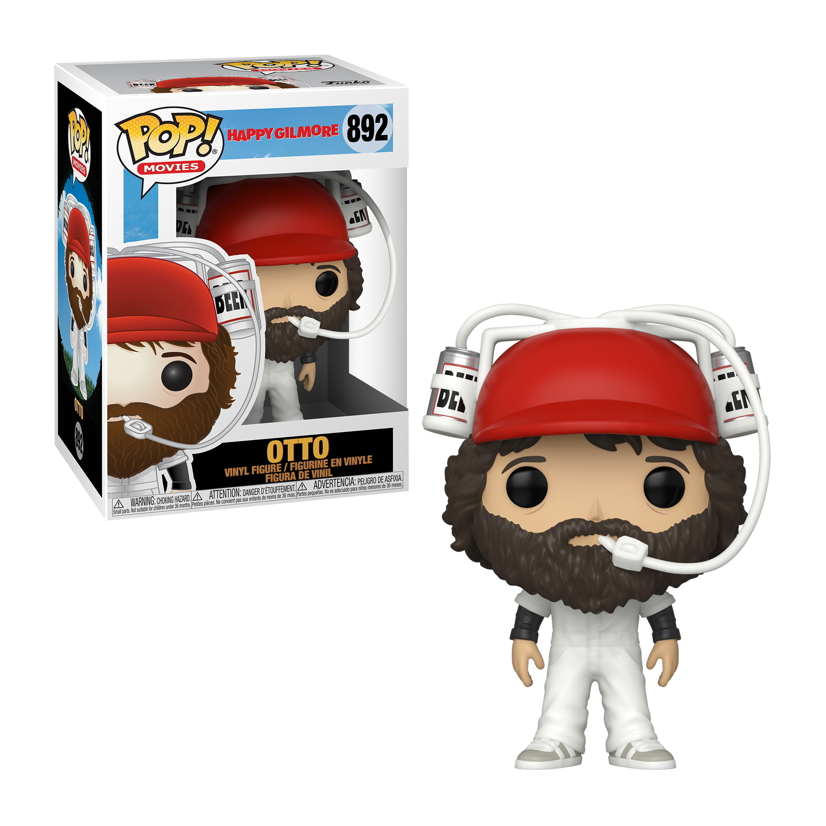 Otto Figur mit rotem Hut und Headset. Weißer Overall. Box zeigt Szene. Weißer Hintergrund.