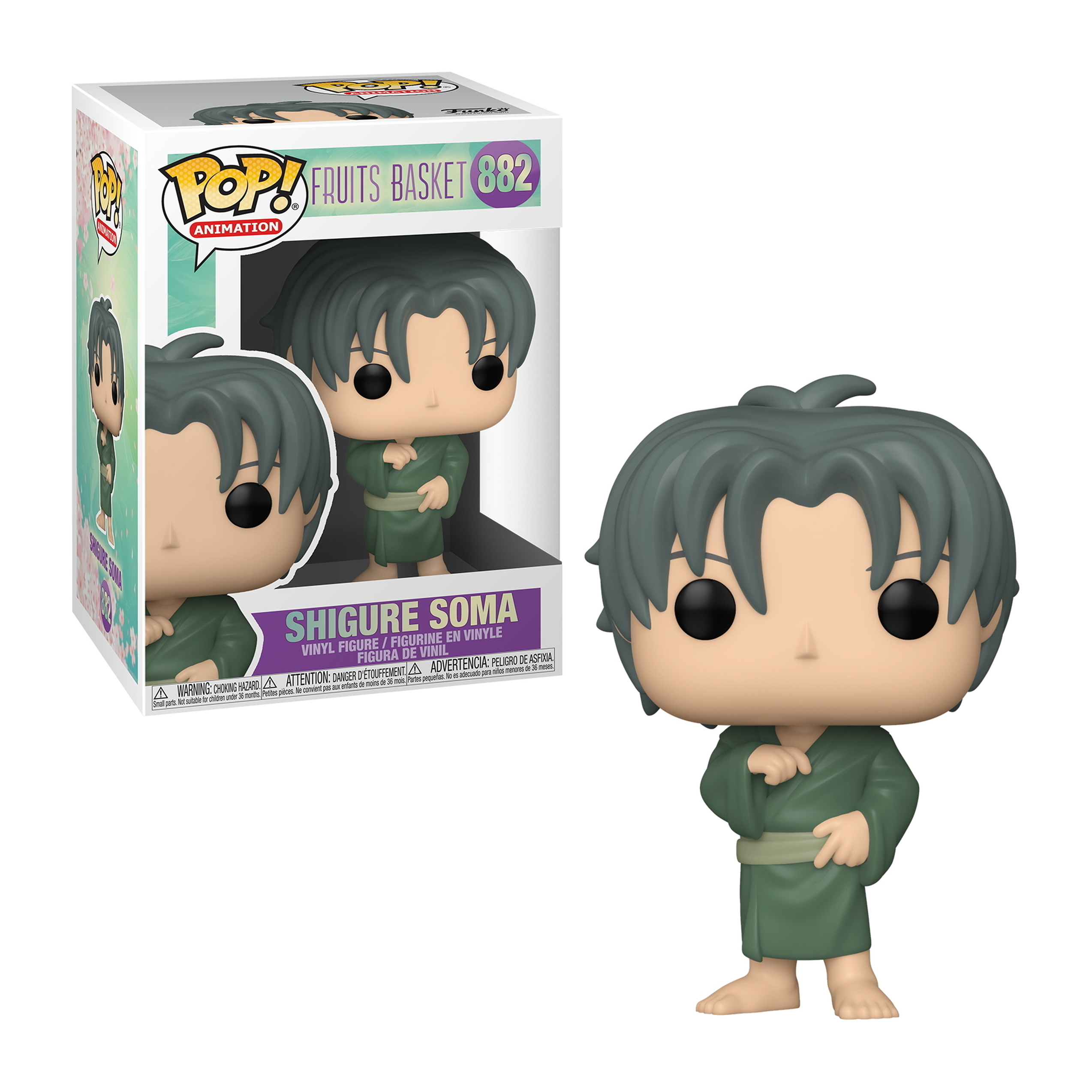 Figura di Shigure Soma in una veste verde. La figura è in una scatola a sinistra.