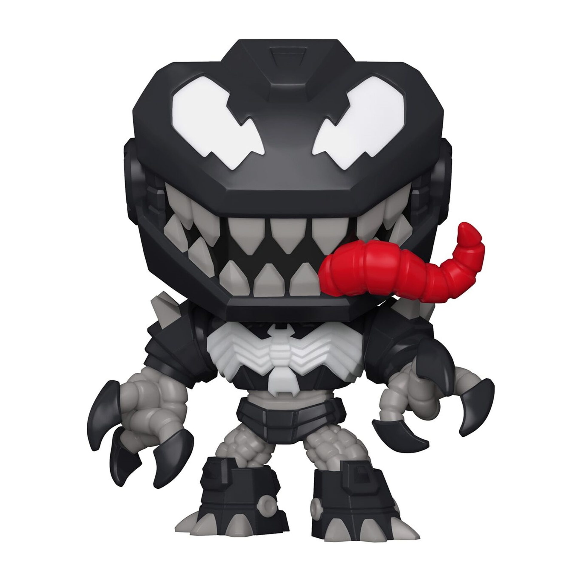 Venomized Venom Funko Pop Figur. Schwarze und graue Rüstung. Rote Zunge.