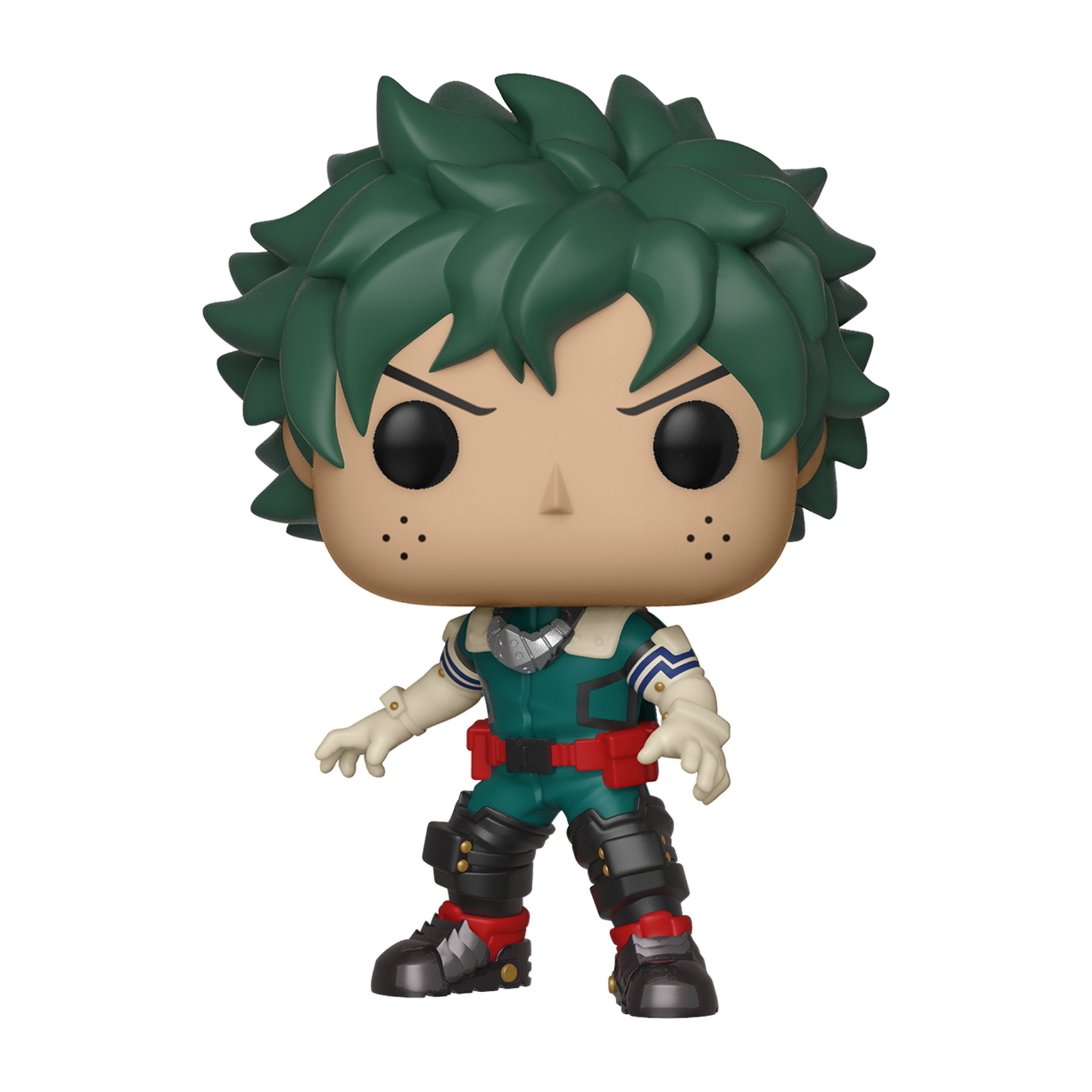 Deku Pop! Figur. Grüne und weiße Figur mit grünen, stacheligen Haaren. Stehende Pose.