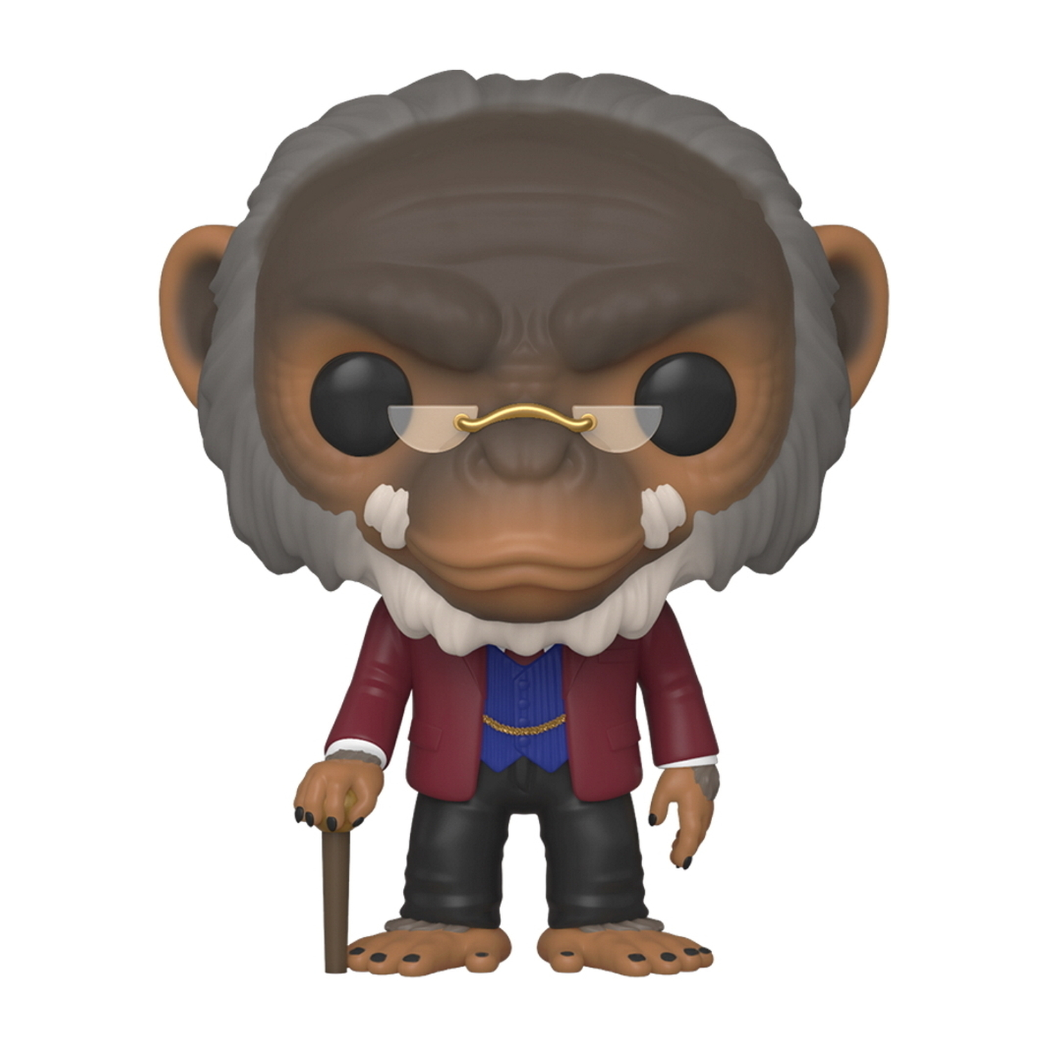 Figurka Funko Pop goryla w okularach i czerwonej kurtce.