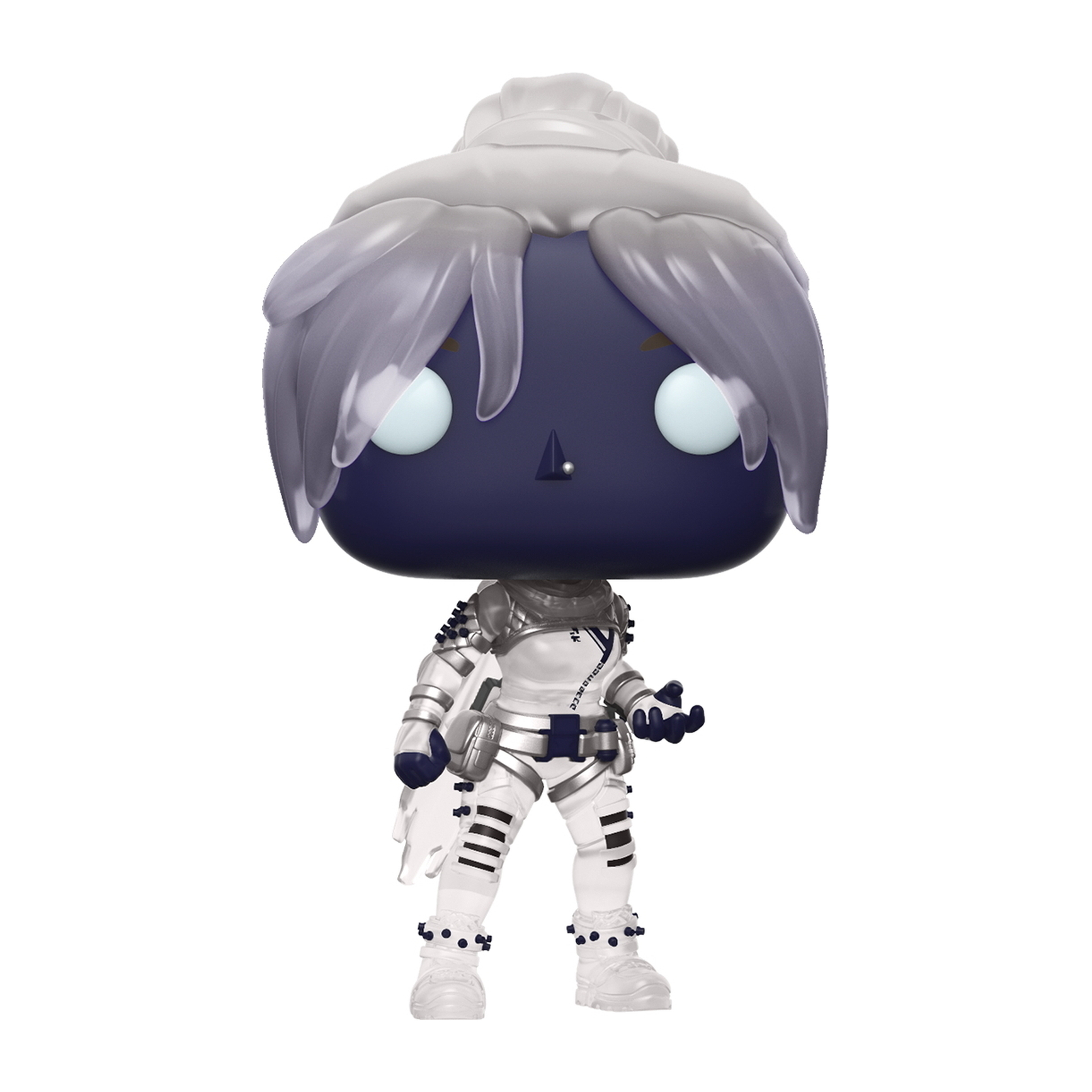 Funko Pop Figur: eine Figur in weiß-silberner Rüstung mit dunkelblauem Gesicht.