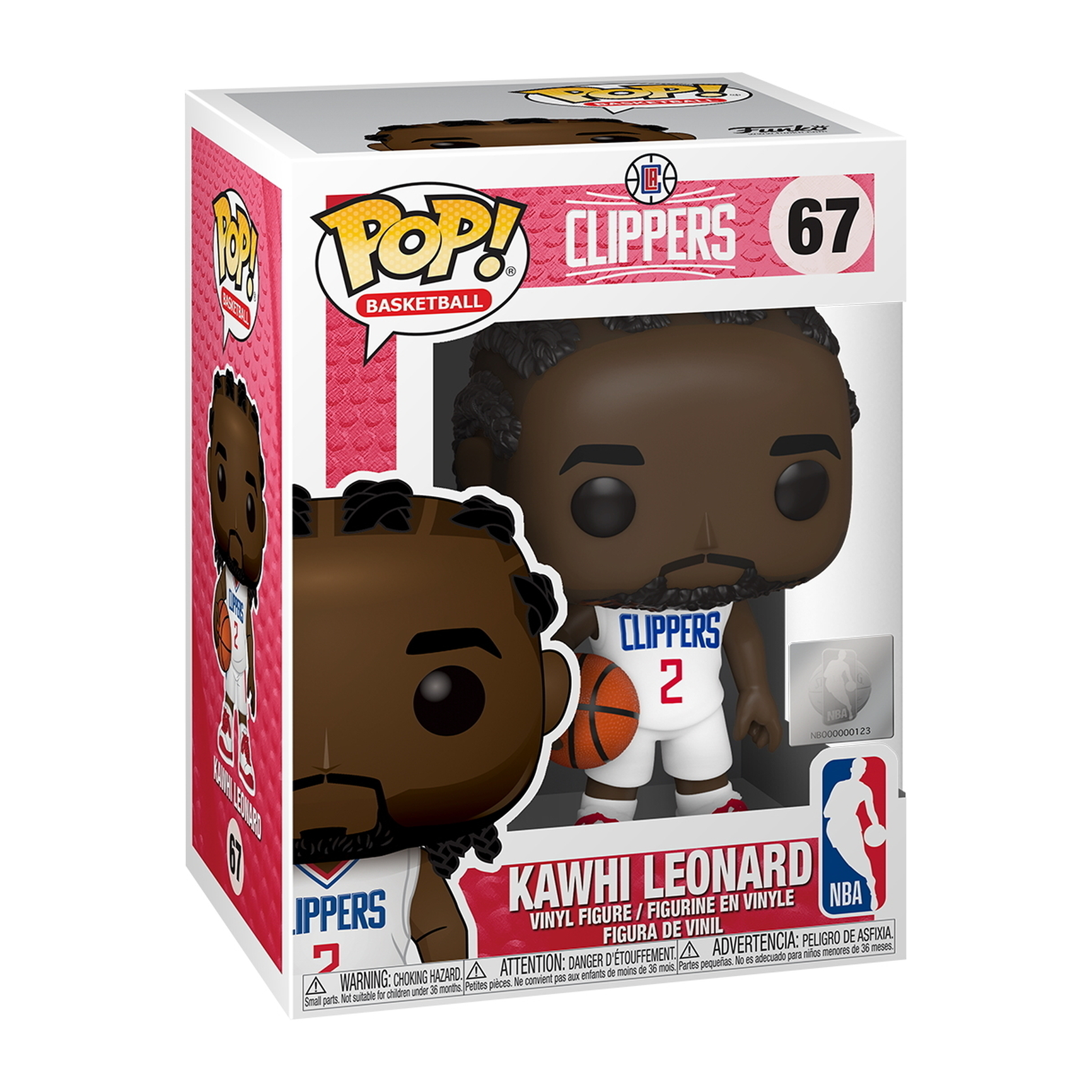 Kawhi Leonard Figur im Clippers-Trikot, in einer Funko Pop-Box mit Clippers- und NBA-Logos.