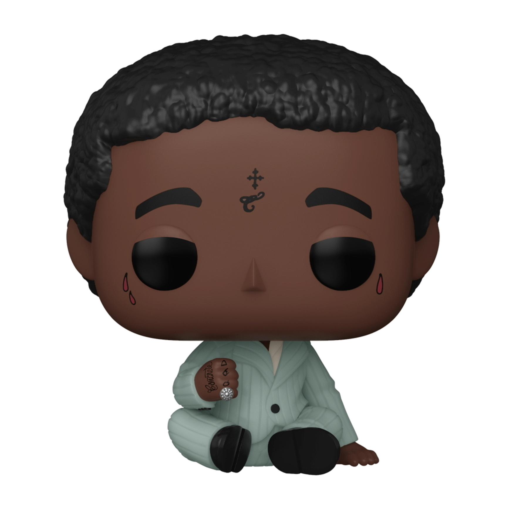 Eine Funko Pop Figur einer Person mit Tattoo und Tränen.