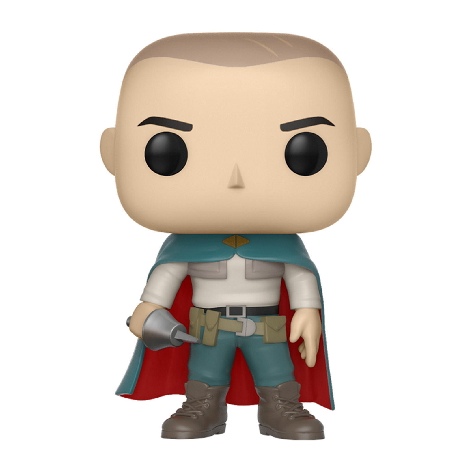 Eine Funko Pop Figur eines Mannes mit blauem Umhang, der einen Haken hält.